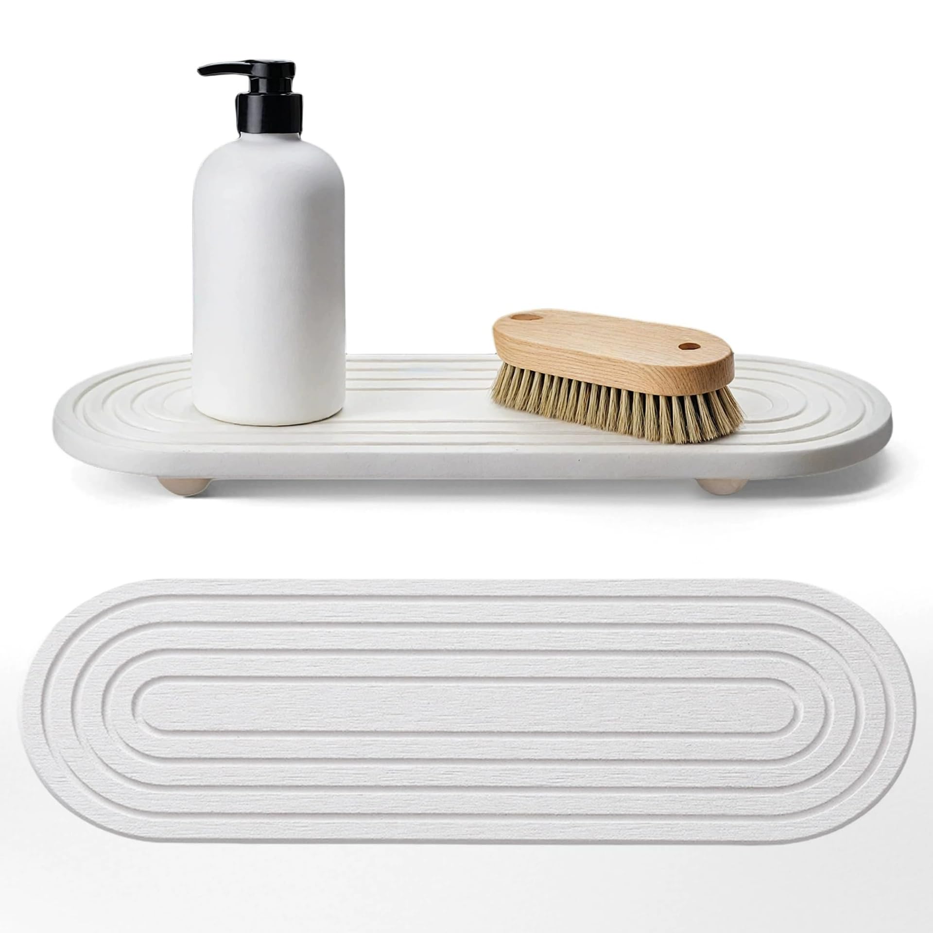 Quick Drying Stone Tray Instant - Anti Slip Fast Dry Sink Organizer & Water Absorbing Tray for Kitchen & Bathroom, Fast Drying Sink Caddy, Instant Dry Sink Organizer Mat (White)