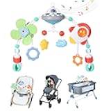Stroller Arch Toy for Baby, Musical Carseat Toys Hanging with Teething, Baby Mobile for Crib Bassinet Car Seat and Bouncer, Car Seat Activity Toy for Babies 0-12 Months