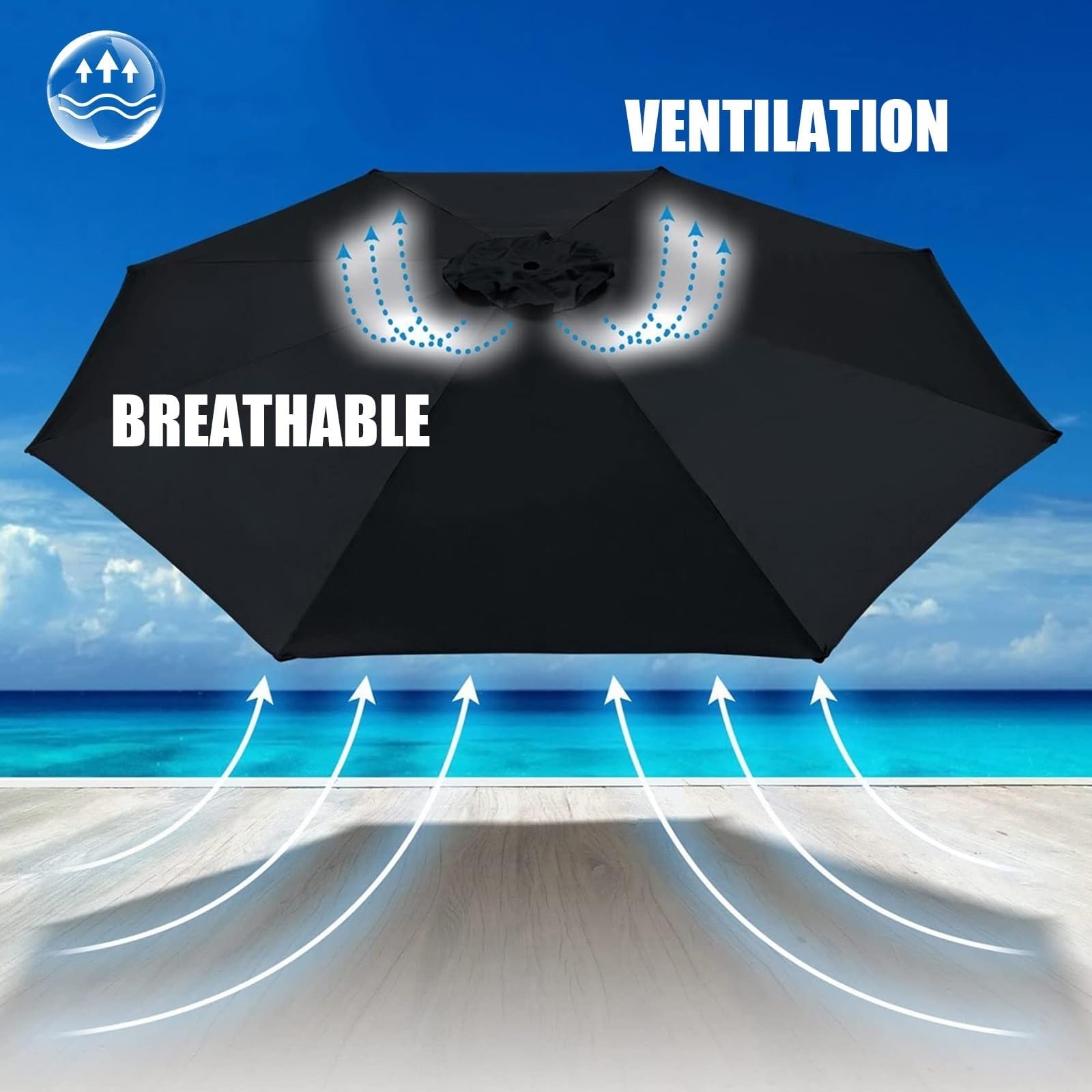 Baldacchino Ricambio Per Ombrellone 2,3m - Tessuto 500D Anti-UV, Colore Bordeaux, Per 8 Stecche - Foto 13