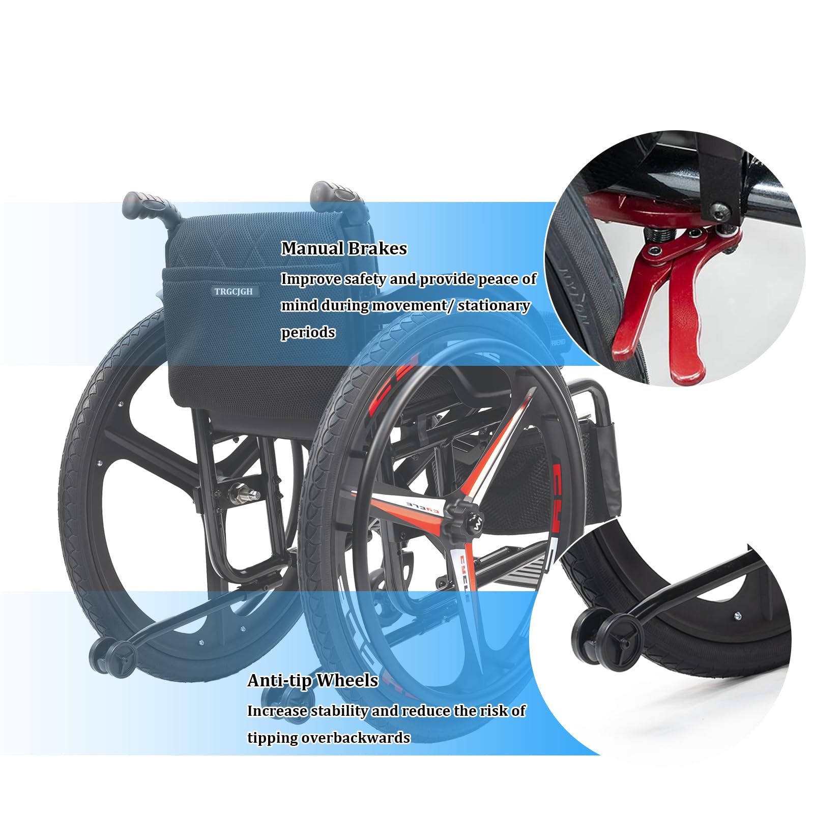 Silla de Ruedas Ligera Plegable de Aluminio, de tránsito, Autopropulsable, Frenos de Mano, Reposapiés abatibles, para minusválidos(Size:15.7in Seat Width,Color:Sports Style)