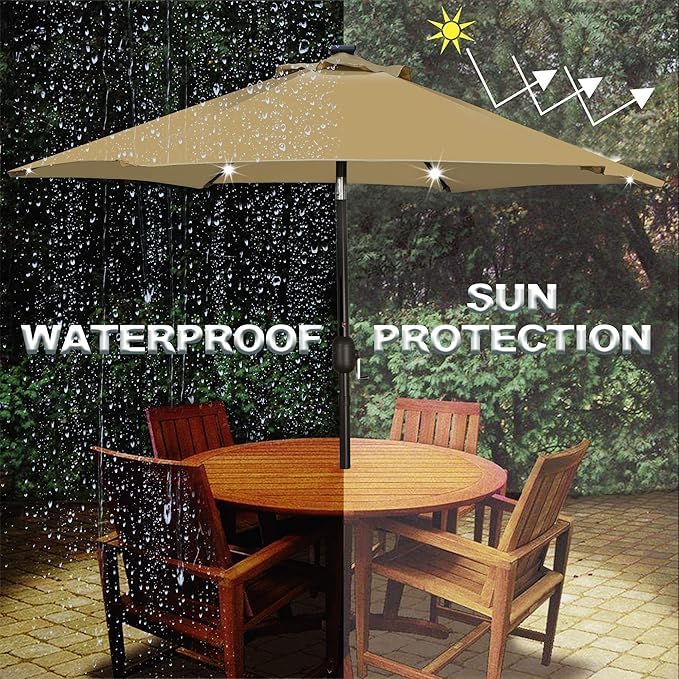 Image of Invezo Led Metal center Pole Center Pole Outdoor Garden Umbrella with Solar Panel (9 ft dia) with Base