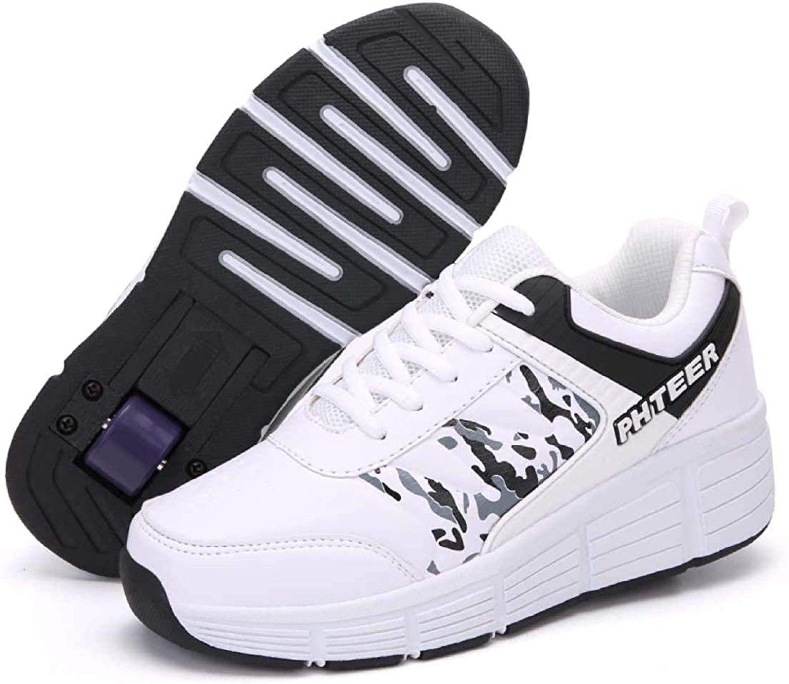 Zapatillas De Skate para Niños Niñas Zapatillas Deportivas Zapatillas De Gimnasia Técnicas Retráctiles,White-41