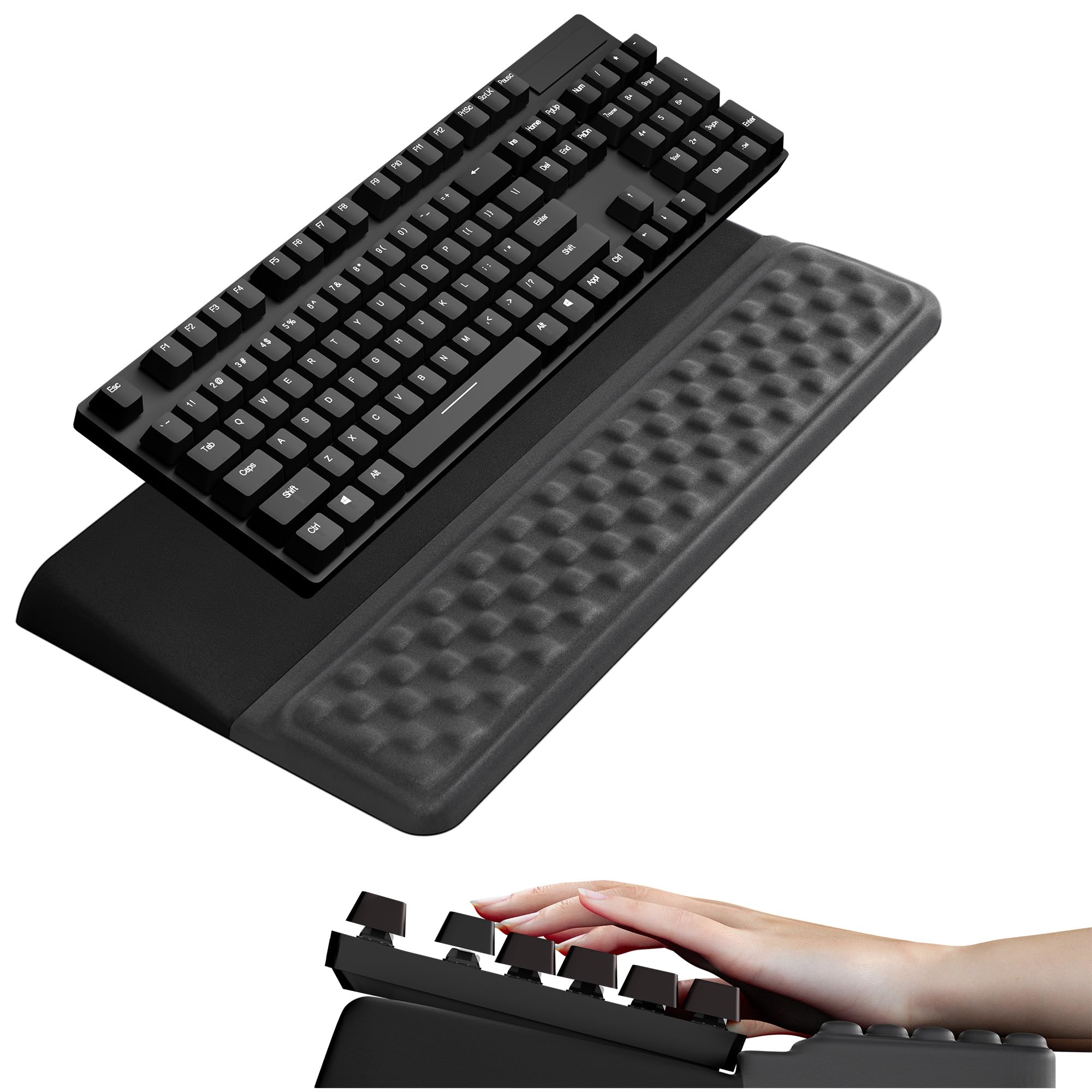 Ospelelf Keyboard Wrist Rest, Ergonomic Memory Foam Wrist Support for Typing &amp; Gaming, Tilted Keyboard Pad, Aesthetic Desk Accessories for Office, Relief for Carpal Tunnel &amp; Wrist Pain, Black Gray