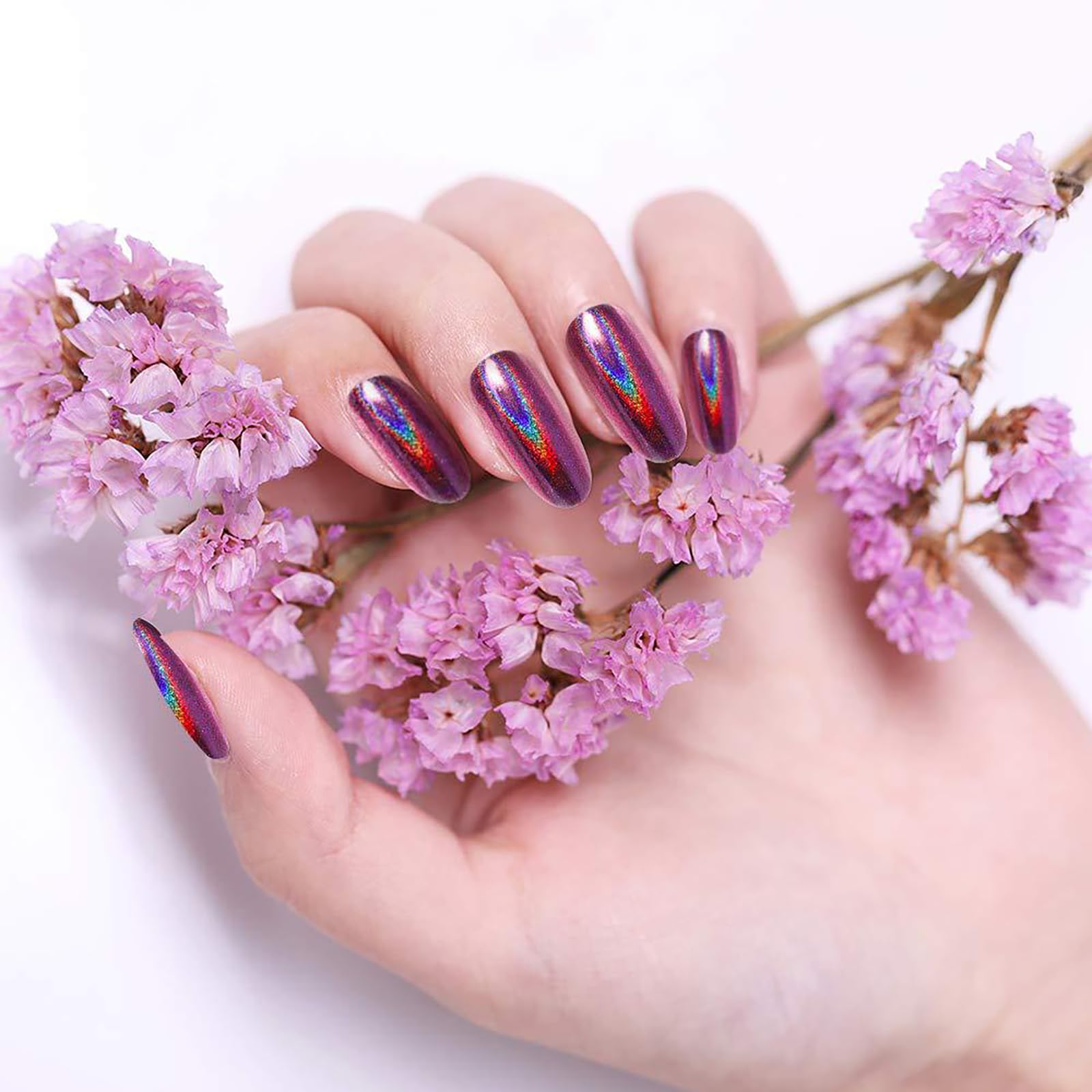 RoseFlower Poudre Chrome Ongle, 12 Couleurs Effet Miroir Holographique Aurora Chameleon Poudre à Paillettes Métalliques pour Ongles, Paillettes pour Nail Art à la Maison, Manucure DIY