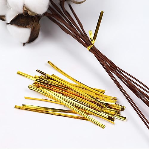 Miniatura 9 de WOKawaiYo HOPEMT - 200 bolsas de plástico translúcidas de rayas doradas/bolsas de celofán con 100 lazos dorados para galletas, pasteles, chocolate,