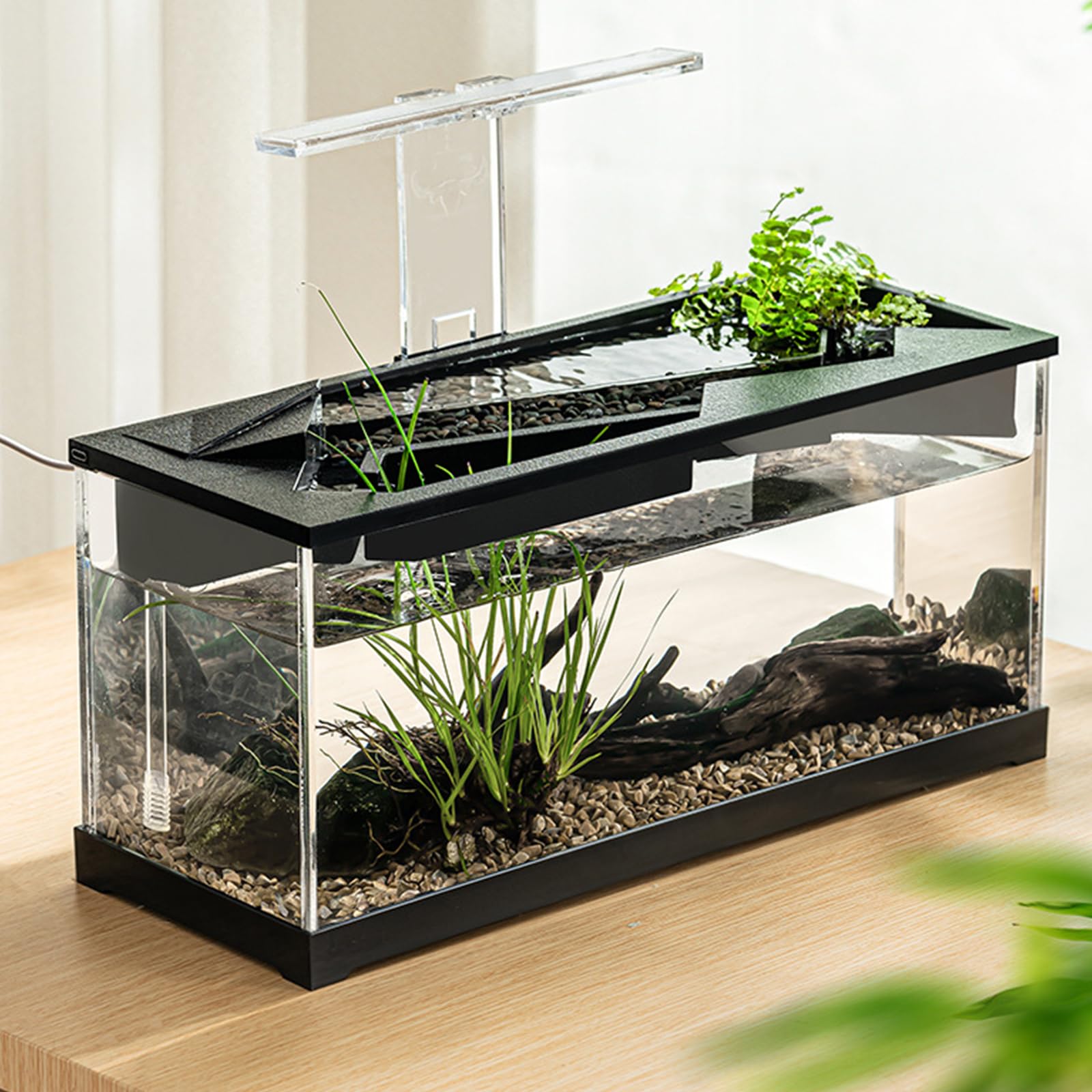 Acuario de escritorio acrílico compacto con bombas integradas, almohadilla de calefacción LED para ecosistema de peces, acuario acrílico compacto con bombas integradas