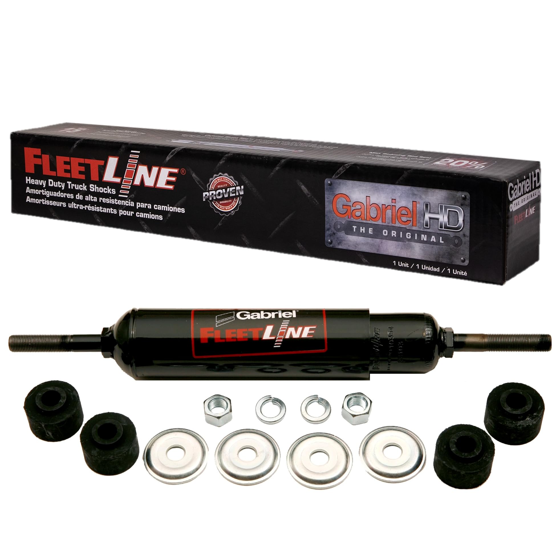 Gabriel 83103 FleetLine HD Truck Front/Rear Shocks Fits Autocar Xpeditor; Mitsubishi Fuso; Mor-Ryde Bus; Volvo Road Boss; International 1000 3000; OEM# 1663471C1, 3946210 548532C1