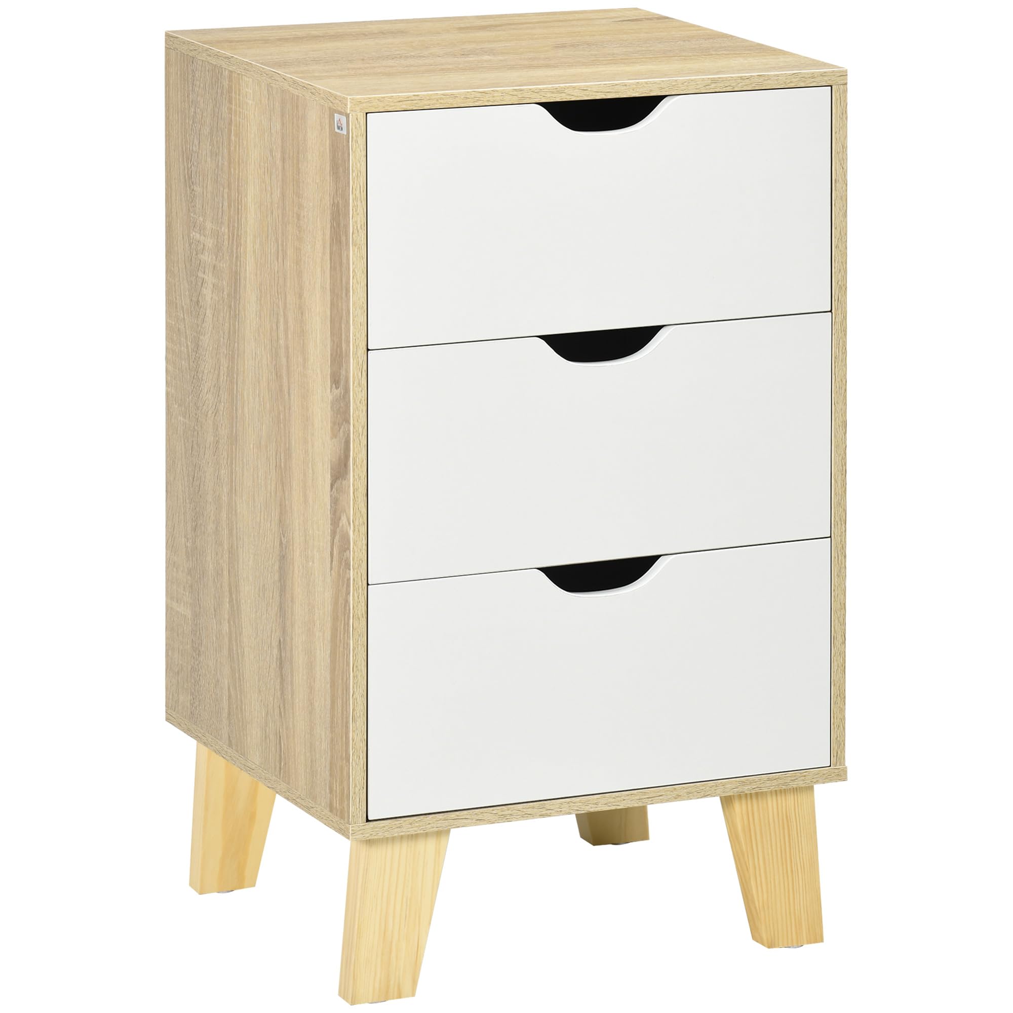 HOMCOM Cómoda con 3 Cajones Base Elevada 40x35x68,5 cm Natural y Blanco