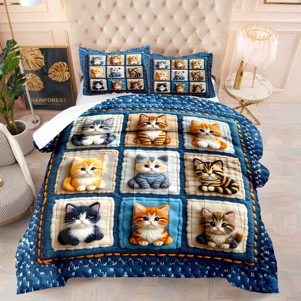 Edredon Cama 135 Gato Marrón Estampado Edredón Nórdico 4 Estaciones 200Gsm, Colcha Transpirable De Microfibra Lavable, con 2 Fundas De Almohada 50X75