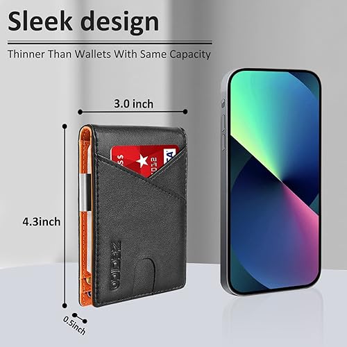 Miniatura 7 de ZECICO Billetera delgada minimalista para hombre billetera plegable con bloqueo RFID, bolsillo frontal, tarjetero de crédito con clip para dinero