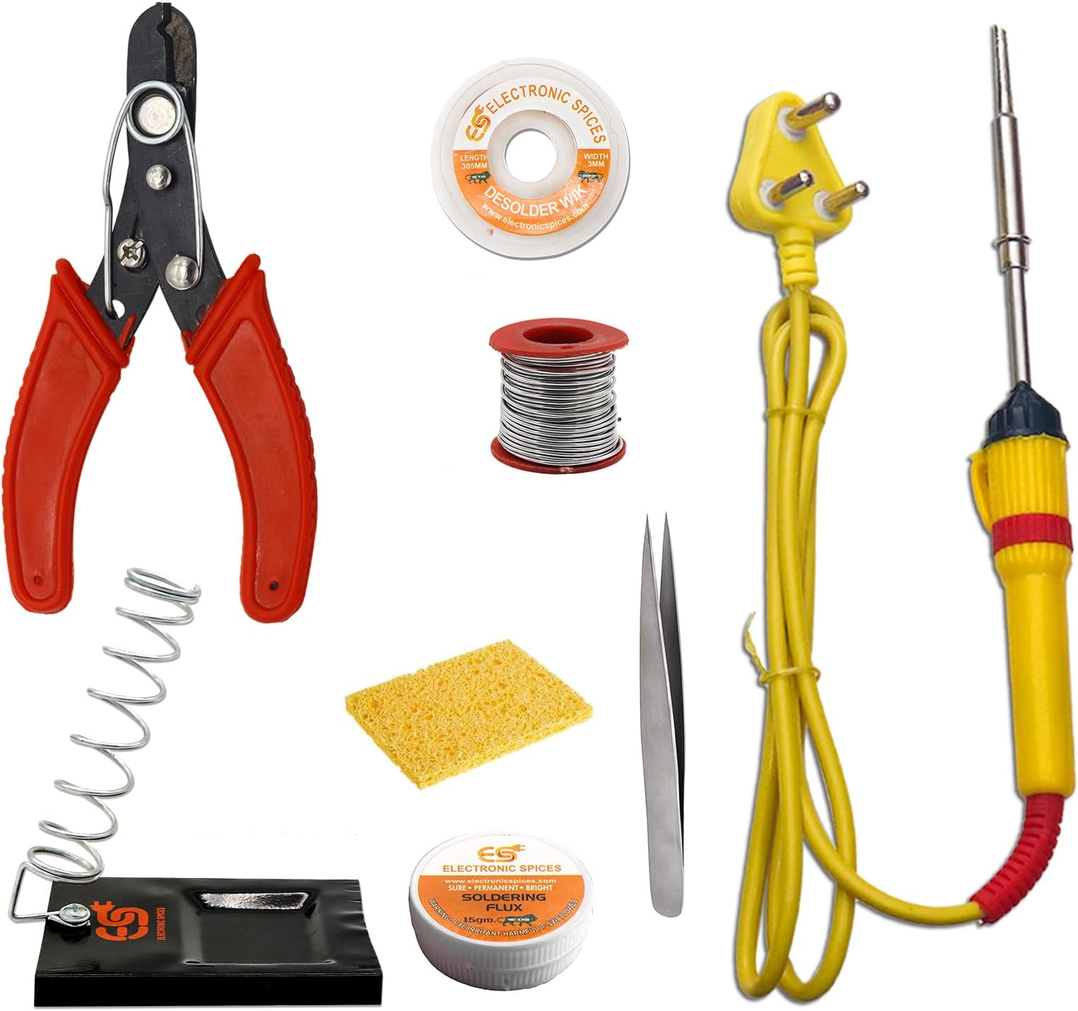 Electronic Spices Combo of 8-in-1 25-watt soldering iron starter kit for Project Work