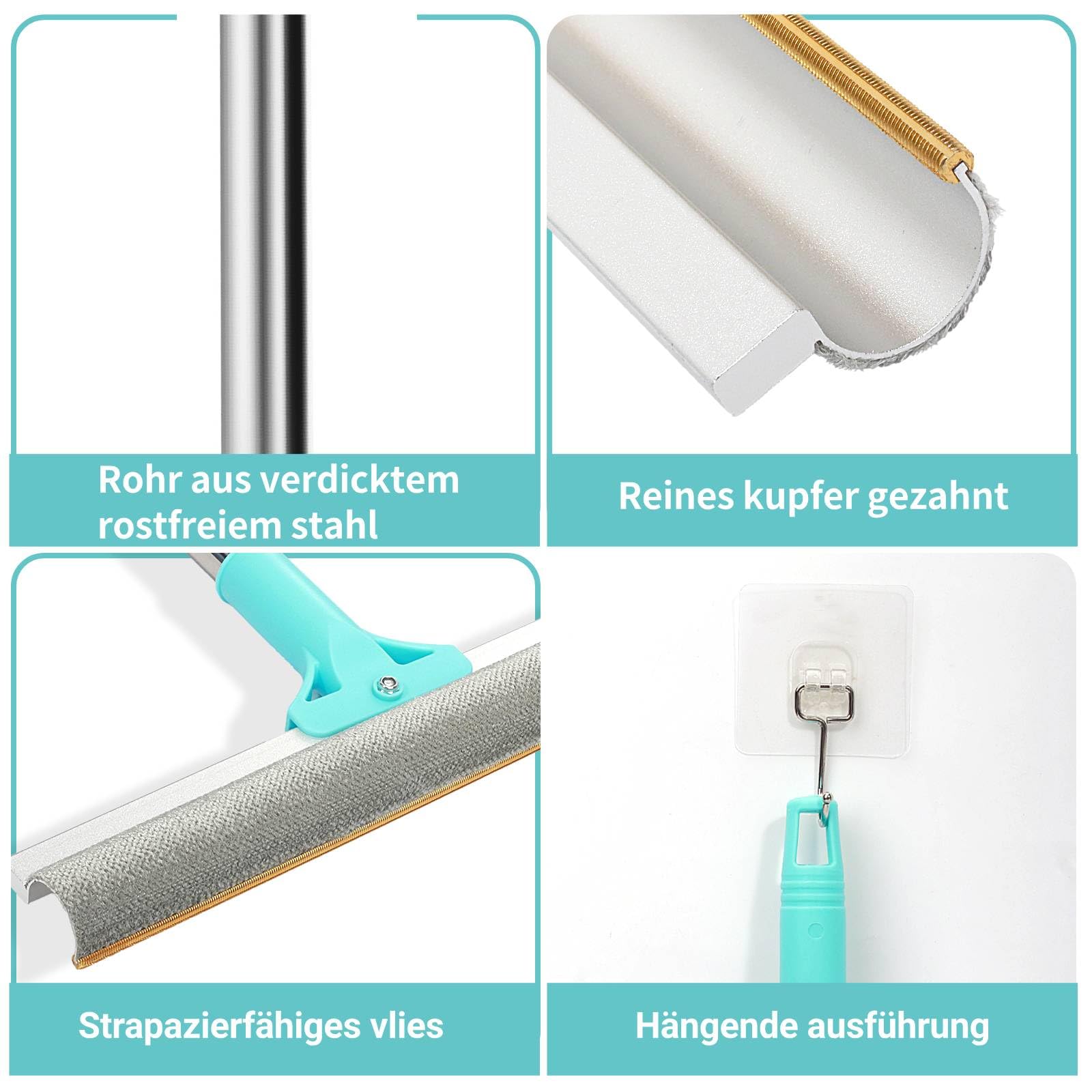 Tierhaarentferner, 2-in-1-Haarentferner, Teppichbürste mit 137 cm Verstellbarem Griff zum Entfernen von Tierhaare aus Autos, Teppichen, Fußböden, Sofas und Kleidung (Blau)