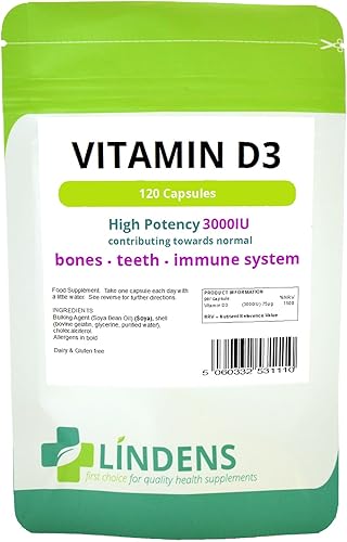 Lindens Vitamina D3 Cápsulas 120 x 3000 UI - Alta Resistencia (Tabletas de Vitamina D)
