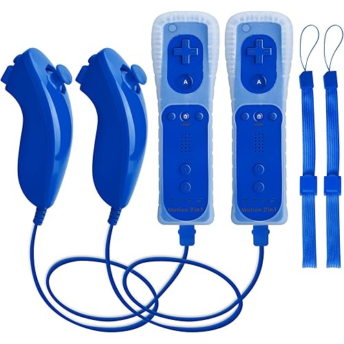 TechKen Motion Plus Wii Controllers 2Packs with Nunchucks, Wii Remote Controllers Compatible for wii and Wii U with Built in Motion Plus