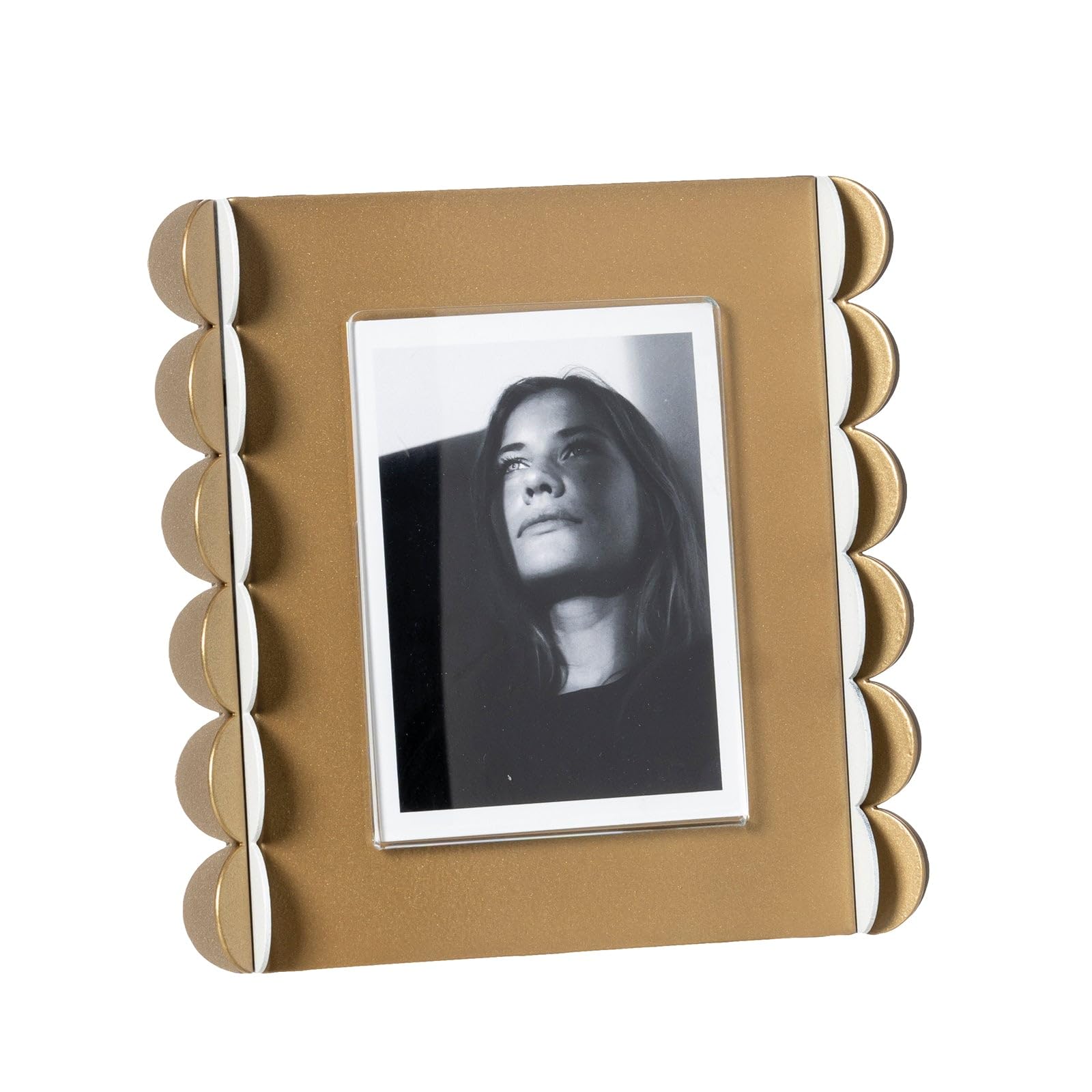 Arti & Mestieri Volans piccolo - Porta Foto di Design 100% Made in Italy - in Ferro, 18 x 18 cm (Oro laccato, bianco marmo, oro laccato e beige)