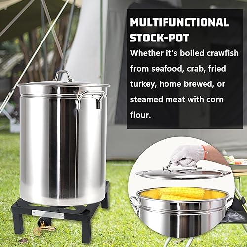 Miniatura 7 de Mokapit Olla de acero inoxidable de 62 cuartos con colador, olla de caldera de mariscos con cesta, olla de cocina al aire libre, perfecta para