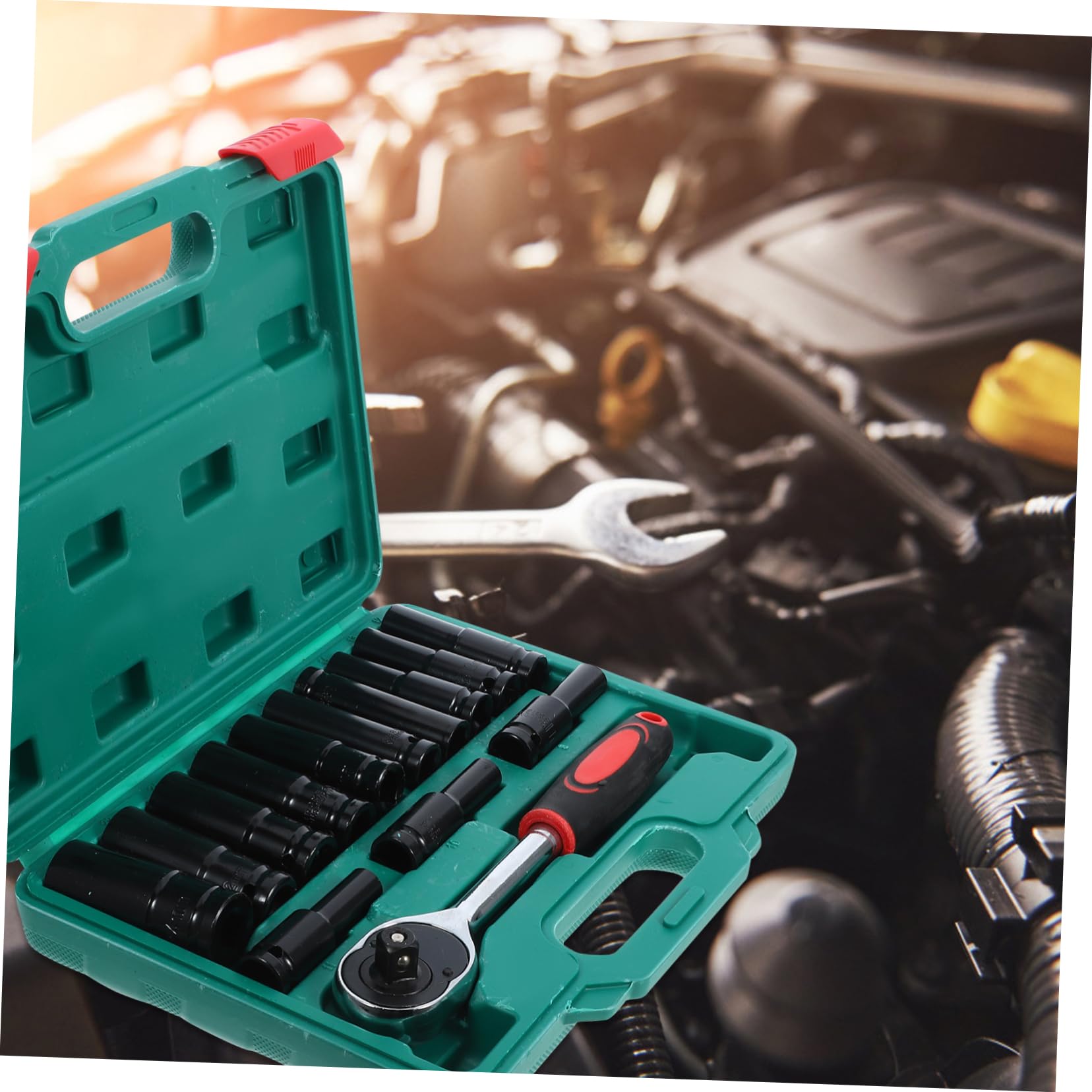 Housoutil Set di Bussole per Avvitatore Elettrico, 14 Pezzi in Acciaio | Verde, in Pp, per Attrezzature Meccaniche e Pneumatici, Supporto per Manutenzione Pneumatici, Set 1