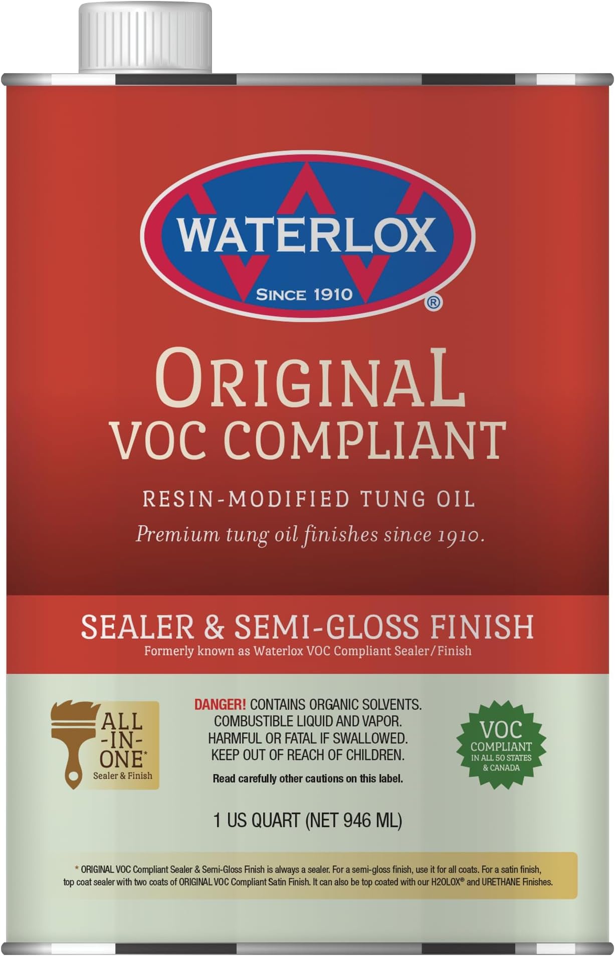 Waterlox Original Sealer Finish, 350 VOC, Quart, 32 Fl Oz