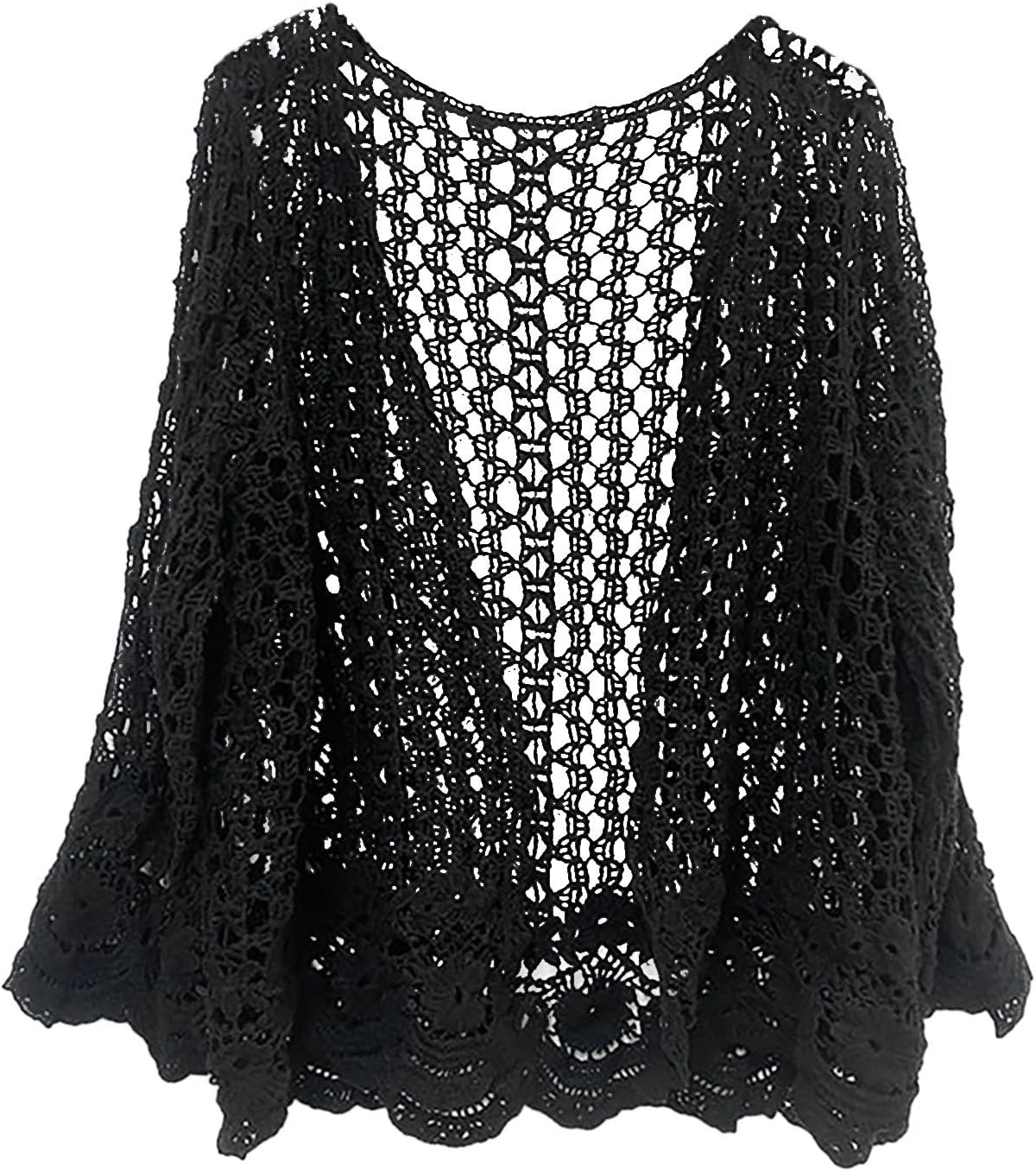 Womens Crochet Cardigan Sweater Lightweight Boho Knit Floral Mesh Outwear Summer Oversized Open Front Beach Shrug Sweaters