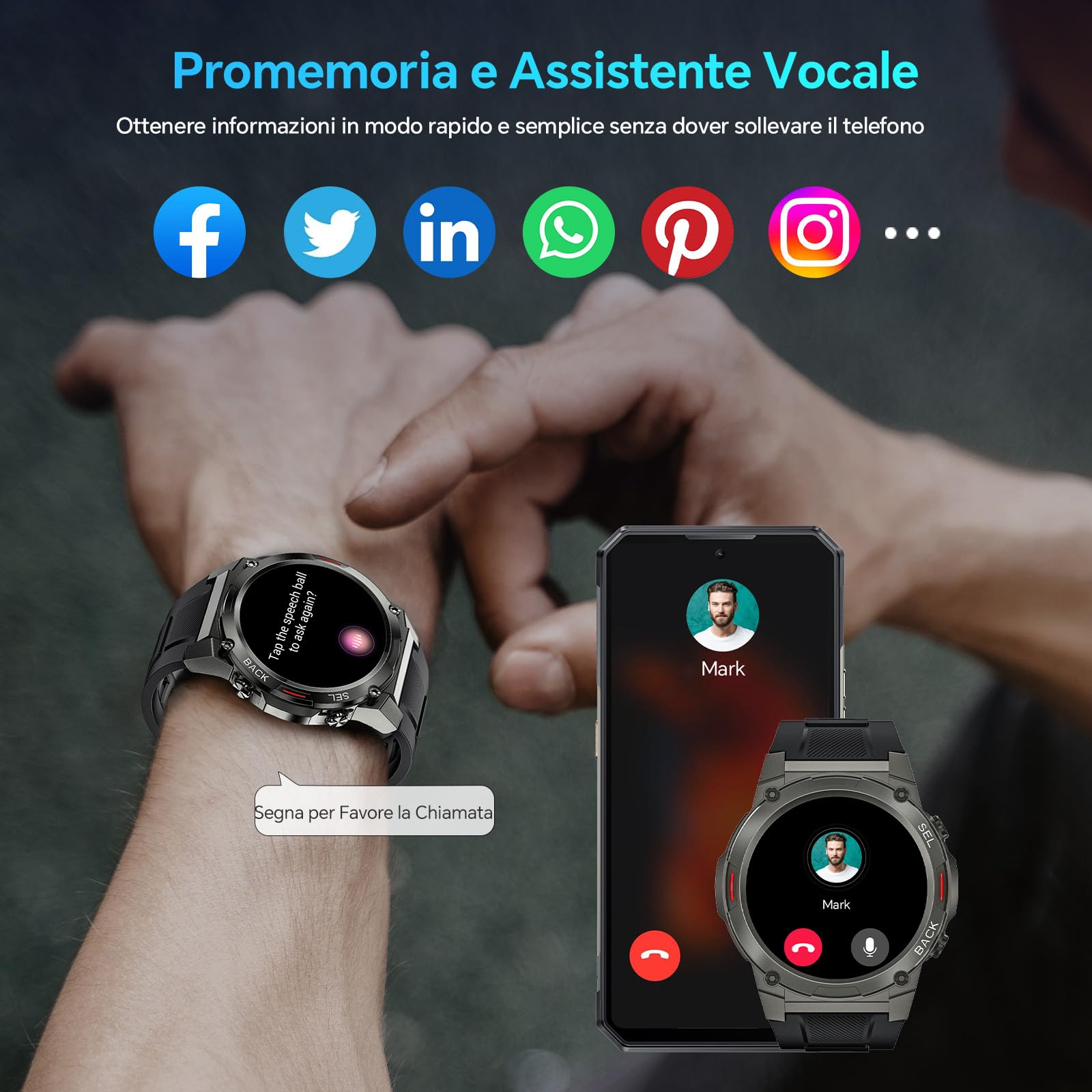 OUKITEL BT50 Smartwatch Uomo - 1.43" HD Touch Screen, Chiamate Bluetooth Orologio Fitness Digitale Monitor del, SpO2/Sonno/Cardiofrequenzimetro, IP68 Militari Smart Watch, Per iOS e Android