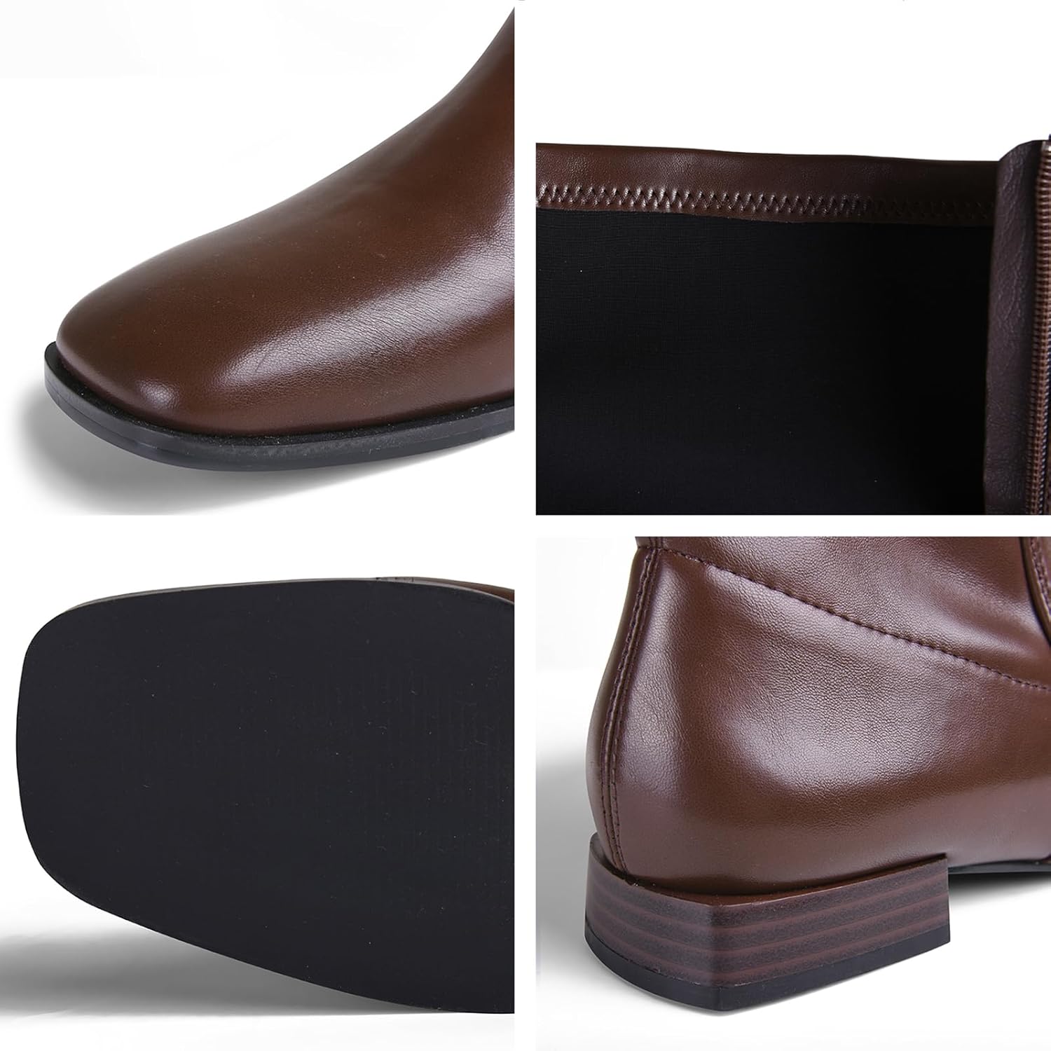 GENSHUO Knee High Boots for Women Comfy Flat Heel Vintage Square Toe Fall Winter Solid Side Zipper Costume Knight Booties - Image 4