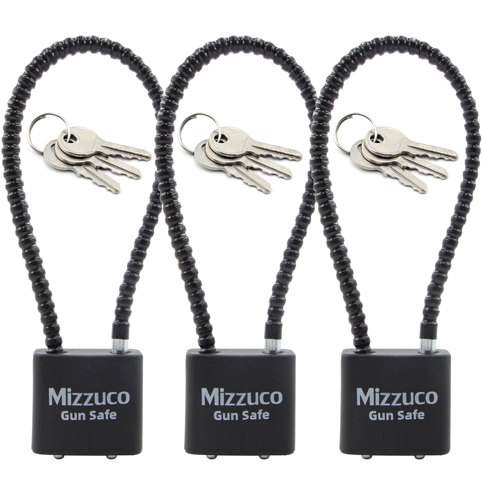 Keyed Cable Gun Lock w/3 Spare Keys for Dry Home Firearm Storage