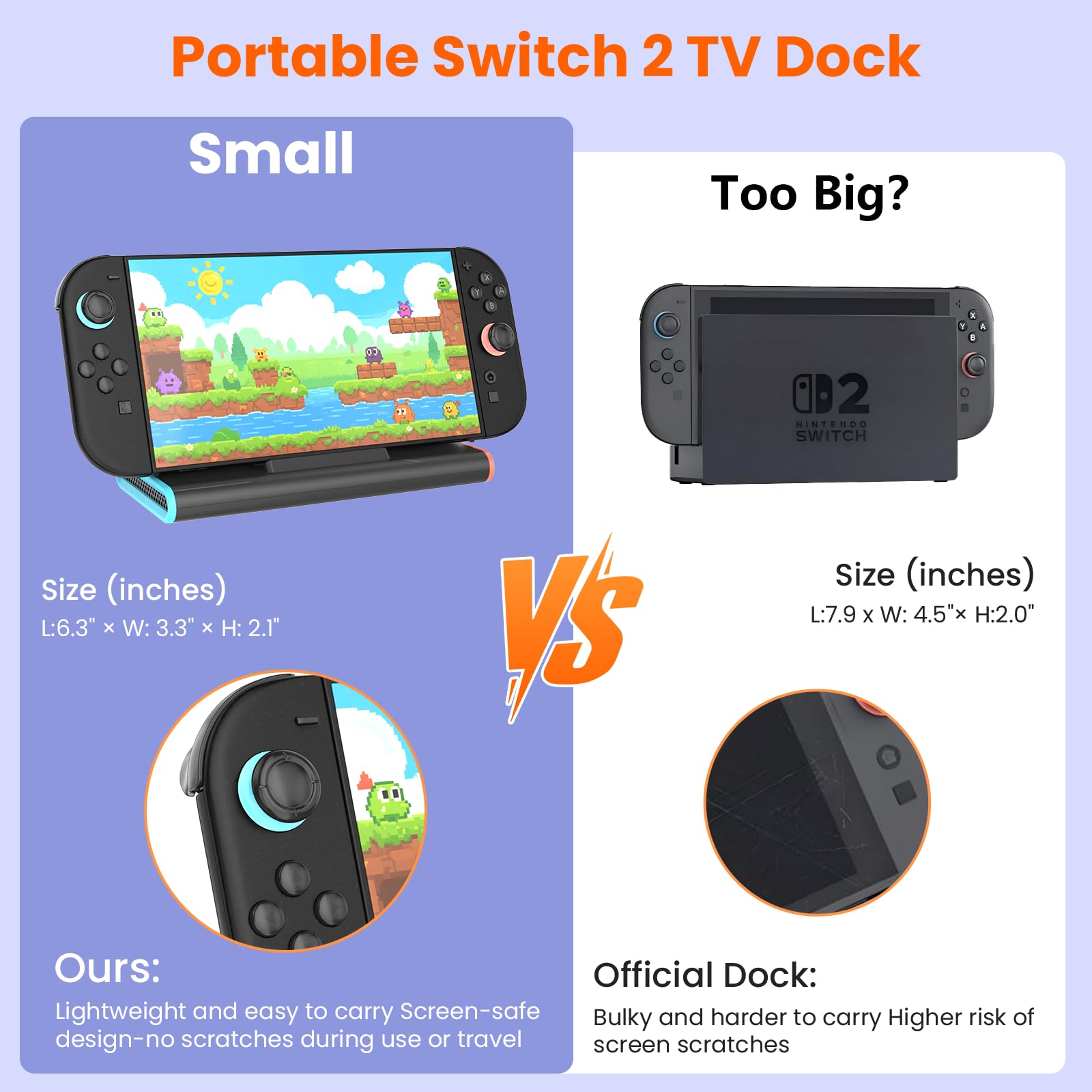 Switch 2 TV Dock Portatile Base Support Compatibile con Nin-tendo S-witch 2,Dock Switch 2 Adaptador TV Hub con 4K@120Hz HDMI + 100W Carga Entrada + 3XUSB3.0,Portátil Docking Station Cargador S-witch 2