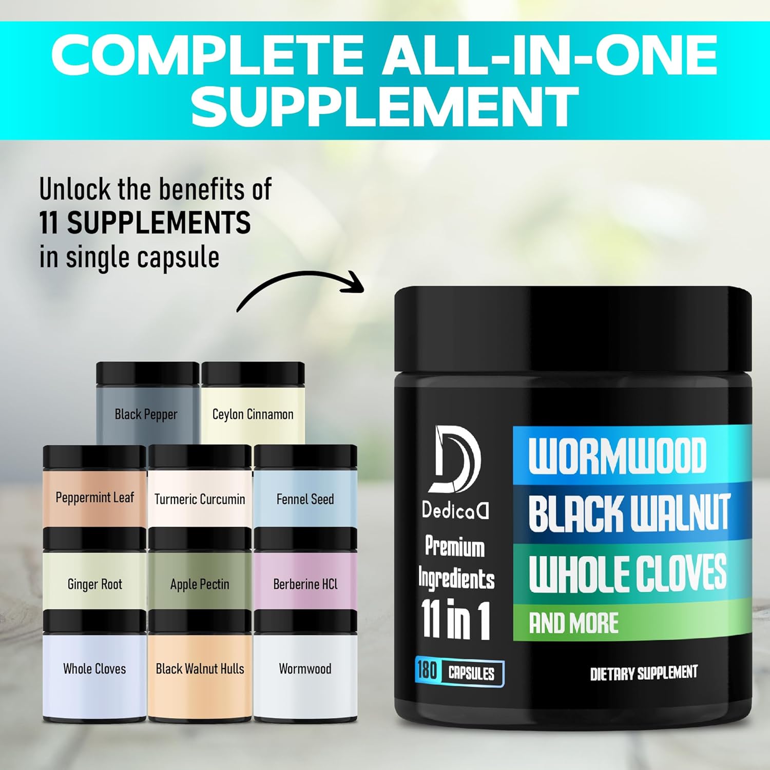 11in1 Wormwood Capsules - 180 Capsules Extracted from Black Walnut, Cloves, Ginger, Turmeric, Apple, Berberine HCl & More - Support Immune System for 3 Months - Image 5
