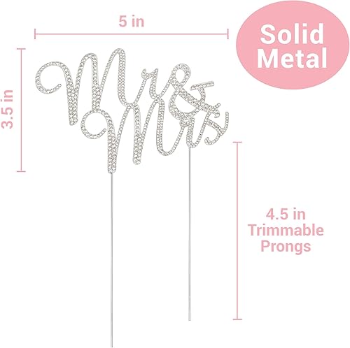 Miniatura 4 de Decoración grande para tartas de boda de Mr and Mrs  Metal plateado de alta calidad  Decoración brillante para tarta de boda, despedida de soltera o