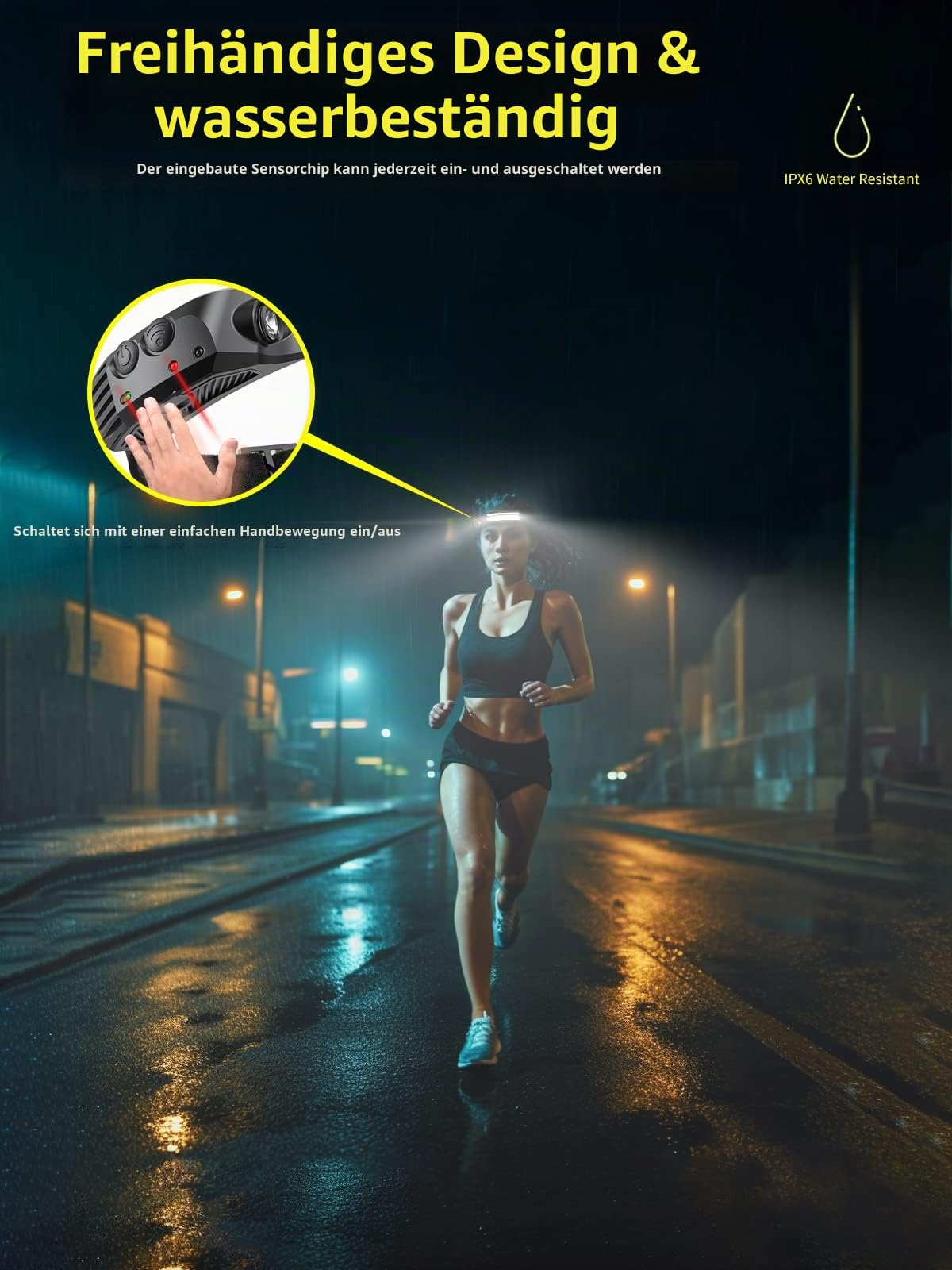 Smiling Shark Stirnlampe, 230°Wide Angle 3*LED Weiß Licht Streifen die Hellste Headlight Wiederaufladbar mit Wasserdichte Kopflampe Camping Joggen Angeln, Stirnlampe-LED-Headlight-Camping-Kopflampe
