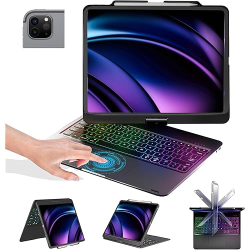 BABG Keyboard Case for iPad Air 13 inch(M3/M2)&iPad Pro 13(M5/M4),iPad Pro 12.9(6th/5th /4th/3rd Gen) Case with Keyboard,360° Rotatable,Toupad,Backlits,Pencil Charging-Black