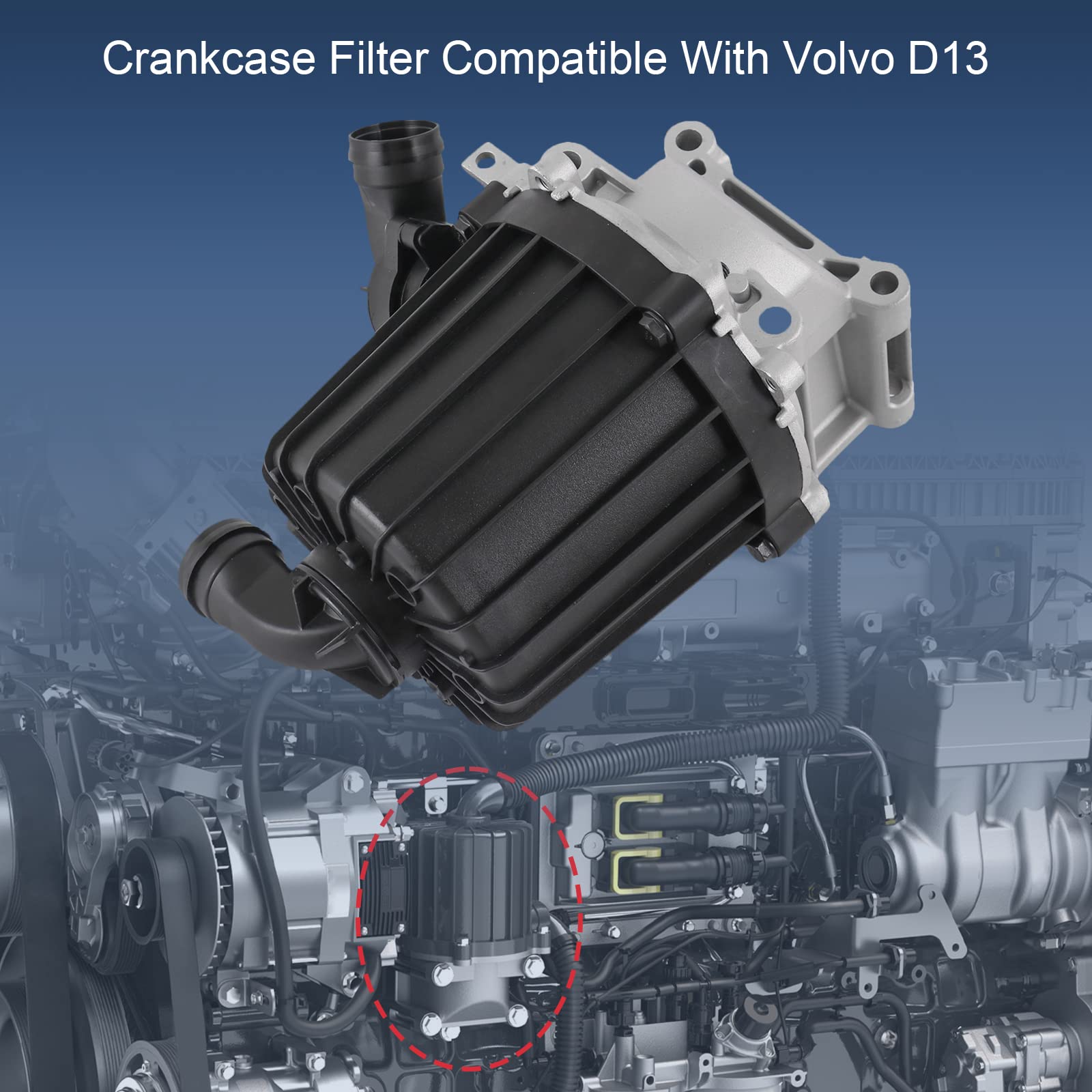 Condition photo showing New/Like New for crankcase ventilation oil separator with gasket compatible with volvo d13 replace# 22877306, 21373547, 20532891