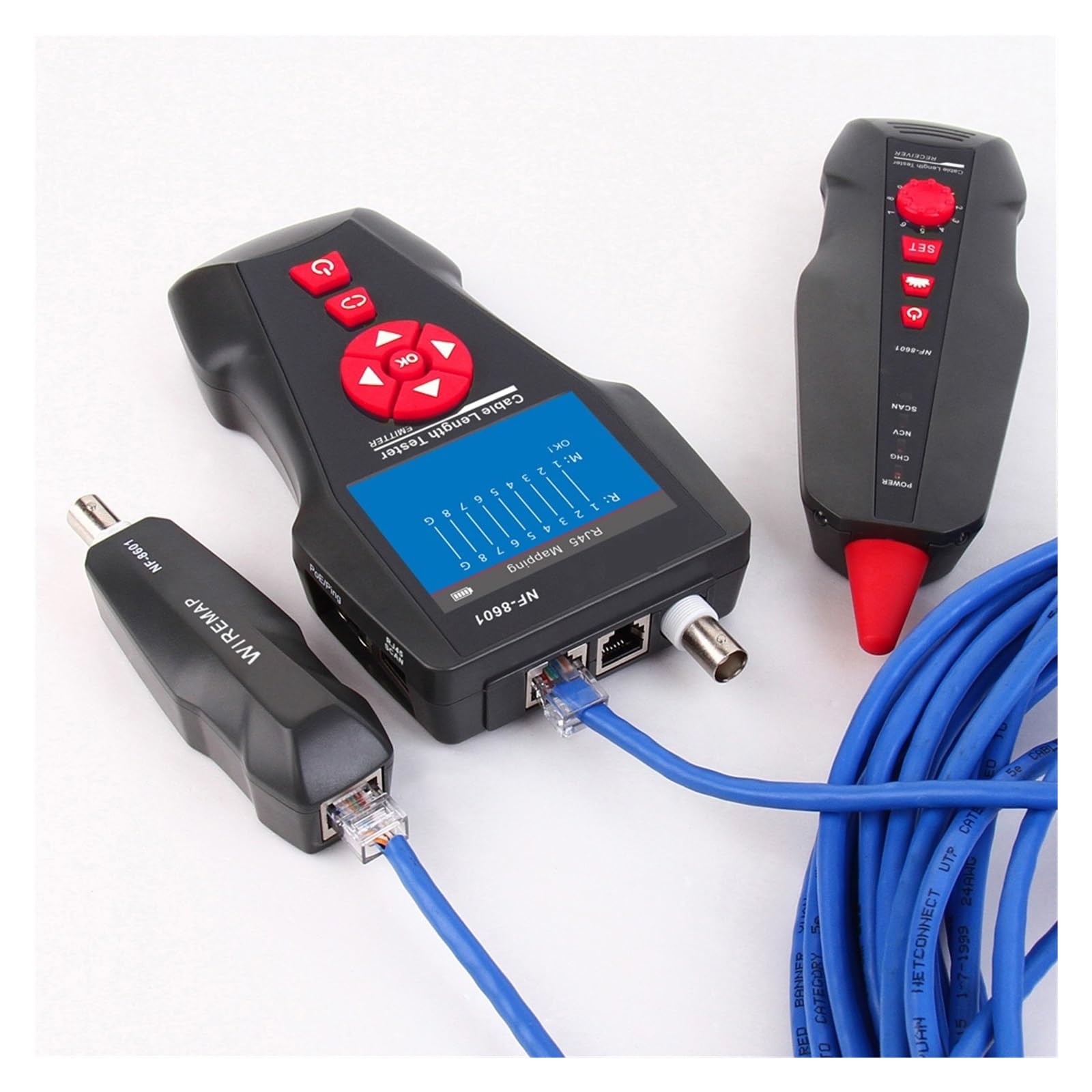 Probador De Red Multiusos con Función De NF-8601W, Probador OE/Ping, Mide La Longitud del Cable con Rastreador De Línea Remot De 8 Uds. Ligero Y PortáTil