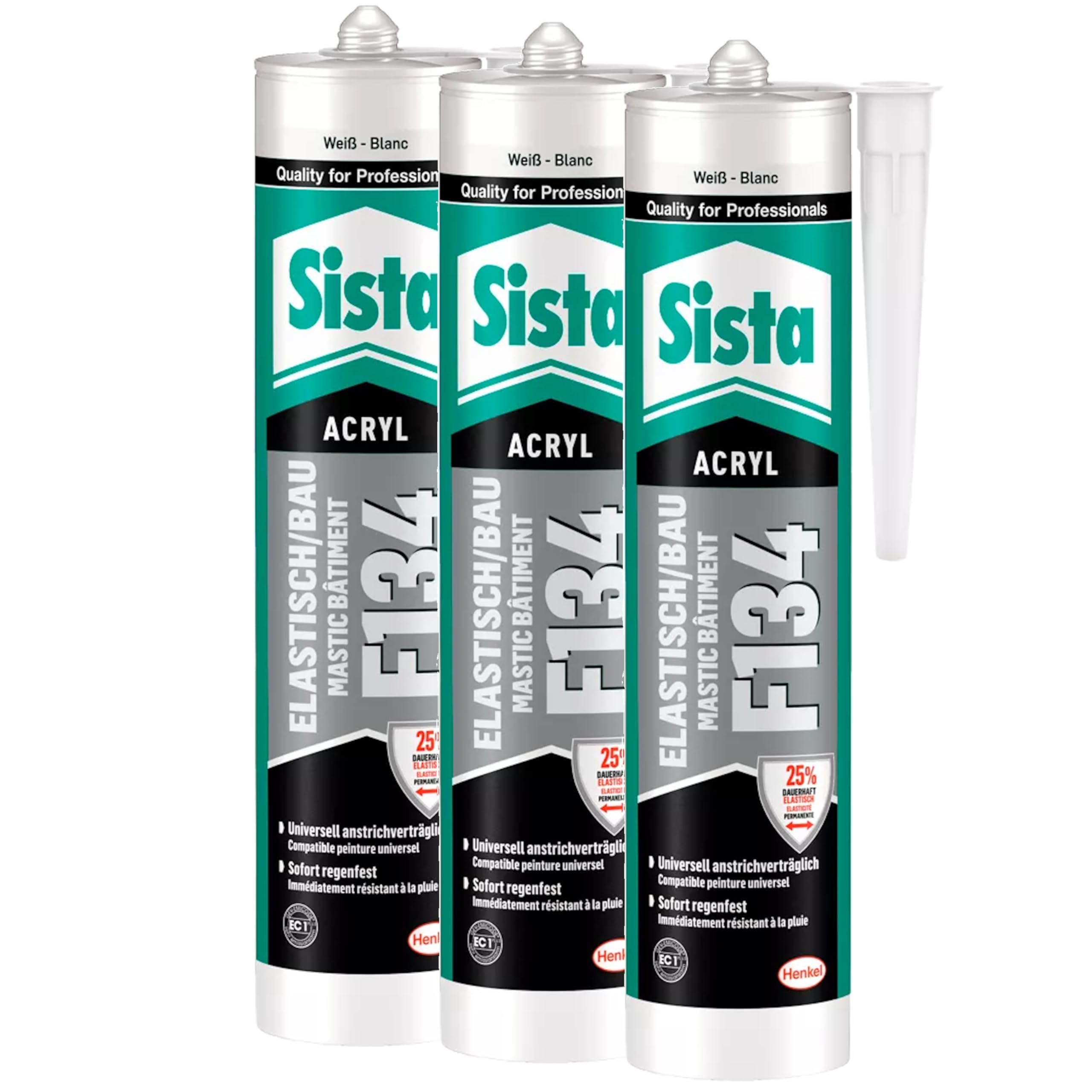 Sista Elstisch/Bau – Elastischer Acrylat-Dichtstoff, weiß – 3x 300ml