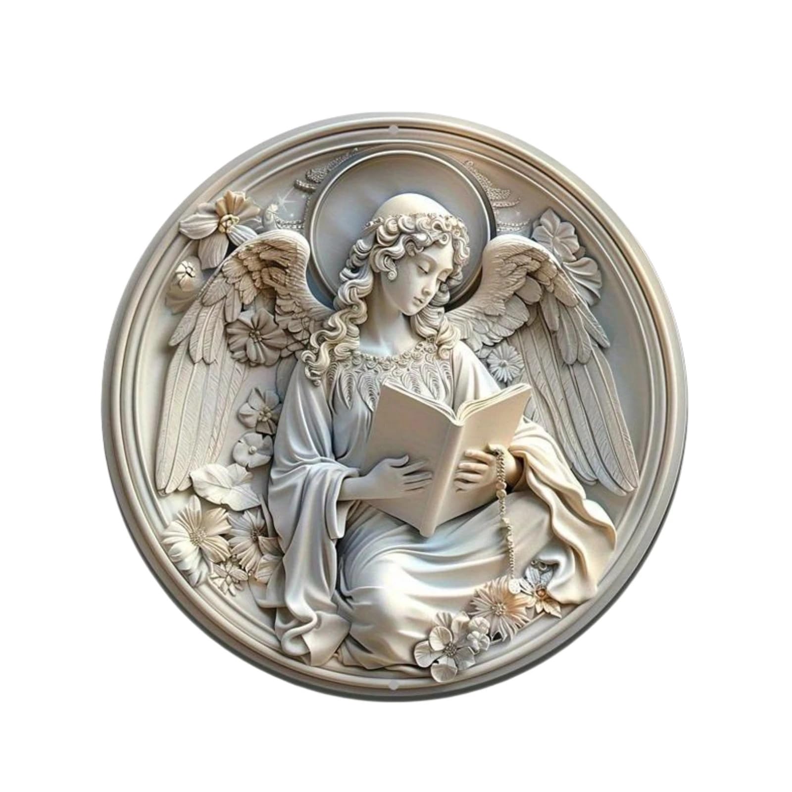 Artistic Angelic Reading Book Theme Round Sign Wall Hanging Ornament Wooden Front Door Plaques Farmhouse Decoration Gift Round Wall Hanging Plaques