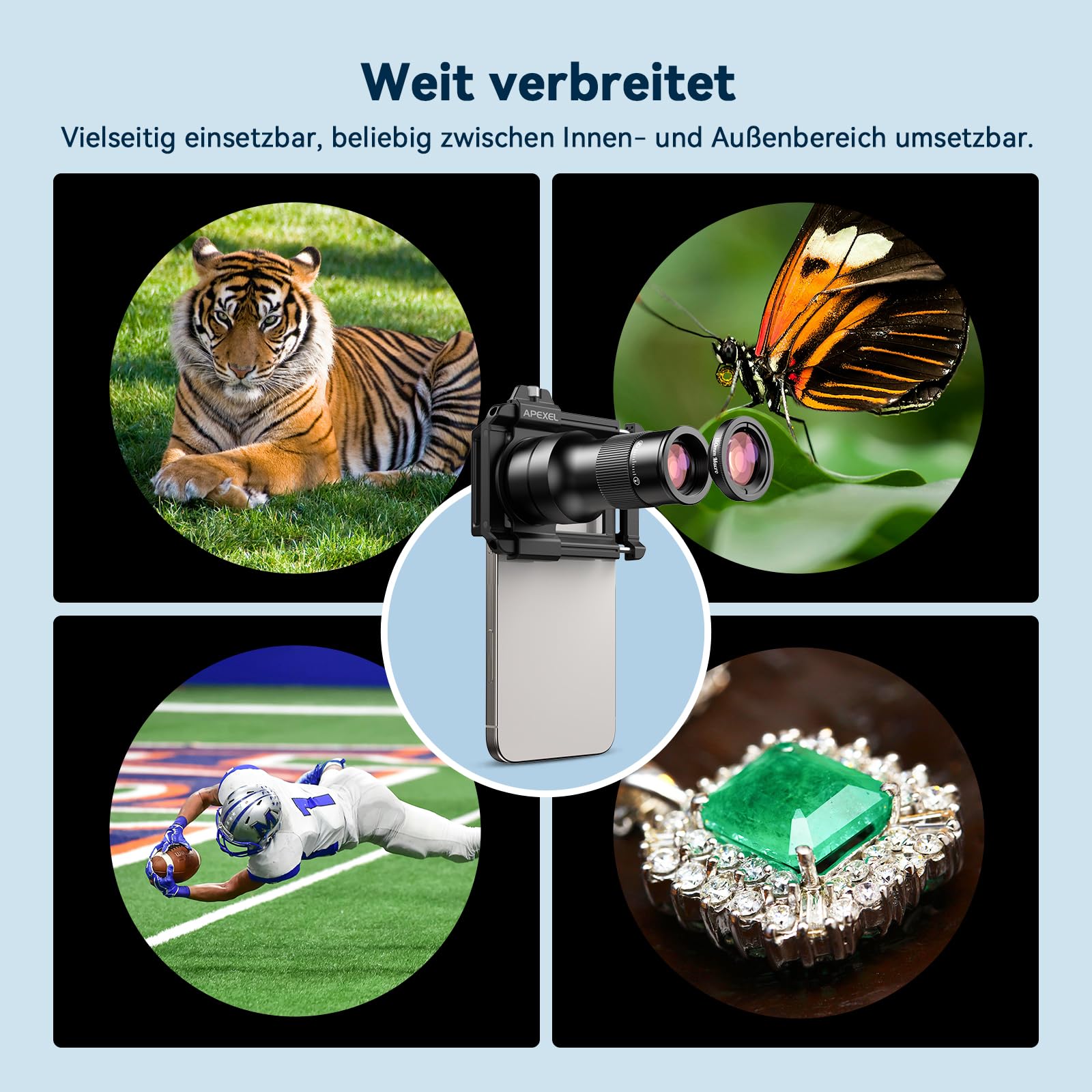 APEXEL 6X HD Teleobjektiv mit Fixfokus und verbessertem Universalclip, 150-mm-Makroobjektiv, Handy-Objektivset, kompatibel mit den meisten Mobiltelefonen-XXL-6X