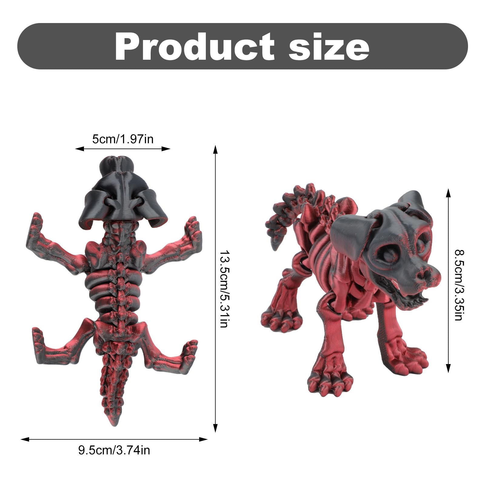 Gosknor 3D Printed Dog, PLA 3D Printed Dog Skeleton Detachable 3D Printed Flexible Fidget Animals for Home Office Decoration Stress Alleviation Toy (Red, Black) - Image 2