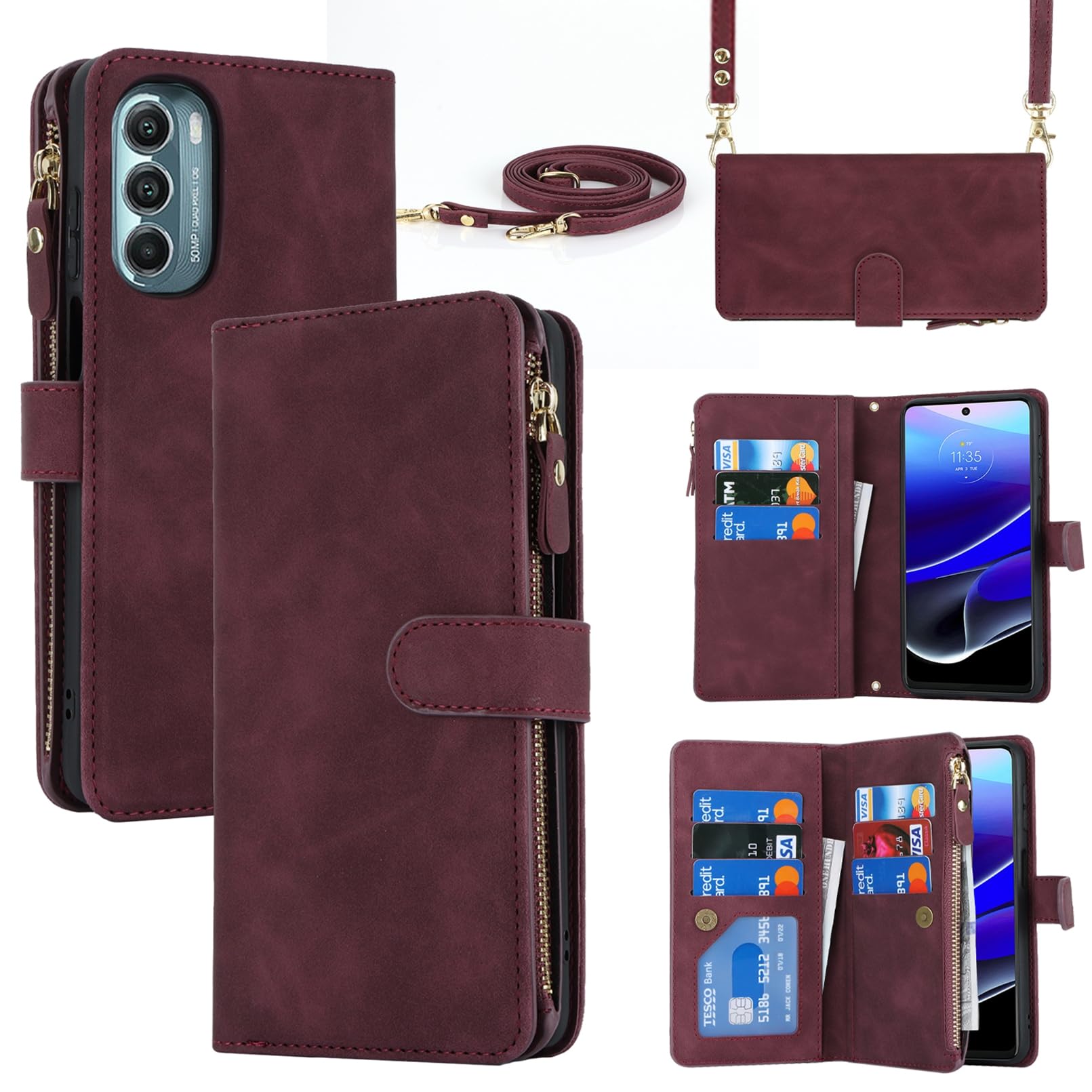 Jaorty for Motorola Moto G Stylus 5G (2022) Wallet Case for Women Men with Card Holder XT2215,Moto G Stylus 5G Crossbody Phone Cases with Strap