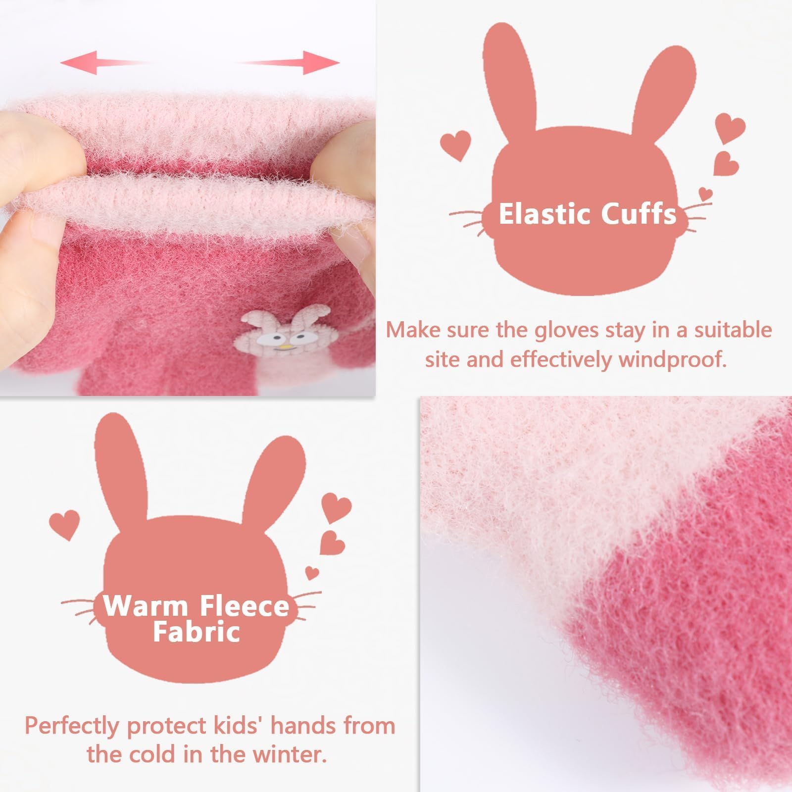 Becellen 2 Pares Lindos Guantes Niñas, Invierno Térmicos Guantes Elásticos Coloridos Mágicos Guantes Dedo Completo Cálido Guantes para Niños Uso Diario