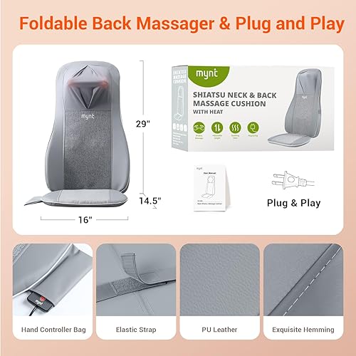 Miniatura 8 de Mynt Shiatsu Masajeador de cuello y espalda con calor, masajeador de espalda completa 3D para aliviar el dolor de tejido profundo, masajeador de