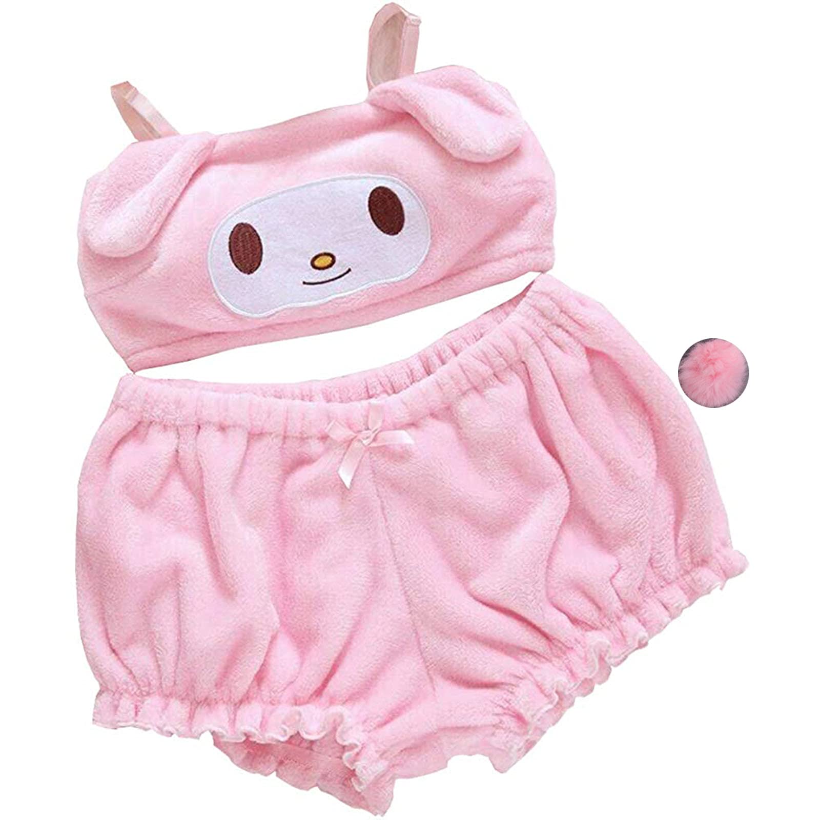 Xsylife Womens Kawaii Pajamas Set Melody Cosplay Costume Anime Cute Lovely Velvet Camisole Tube Top and Shorts Sleepwear Suits