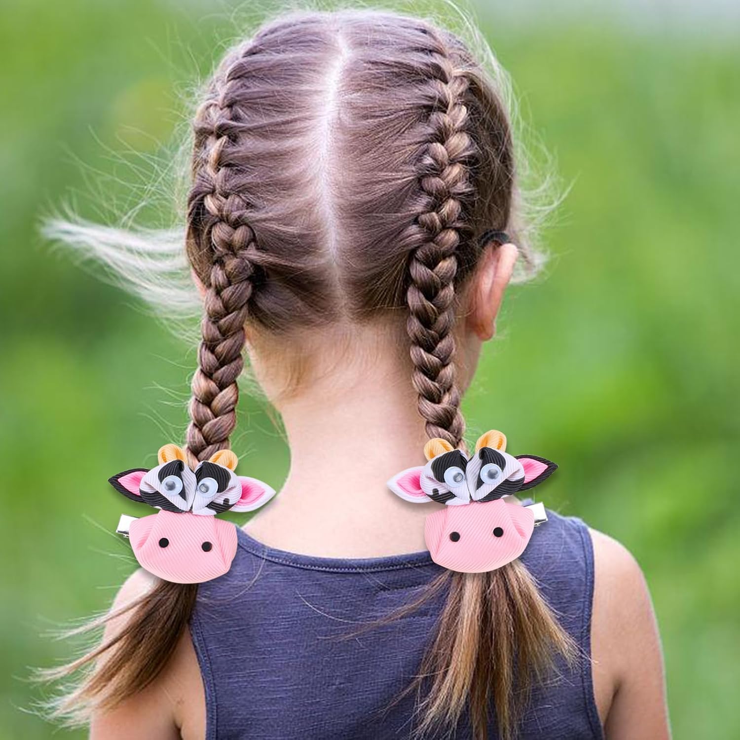 3 Pairs Cow Print Baby Hair Clips, Pink Cowgirl Pigtail Bows for Baby Girls Cute Moo Cow Bows with Alligator Clips Barrettes Flower Grosgrain Ribbon Tiny Bows Farm Party Costume Hair Accessories - Image 6