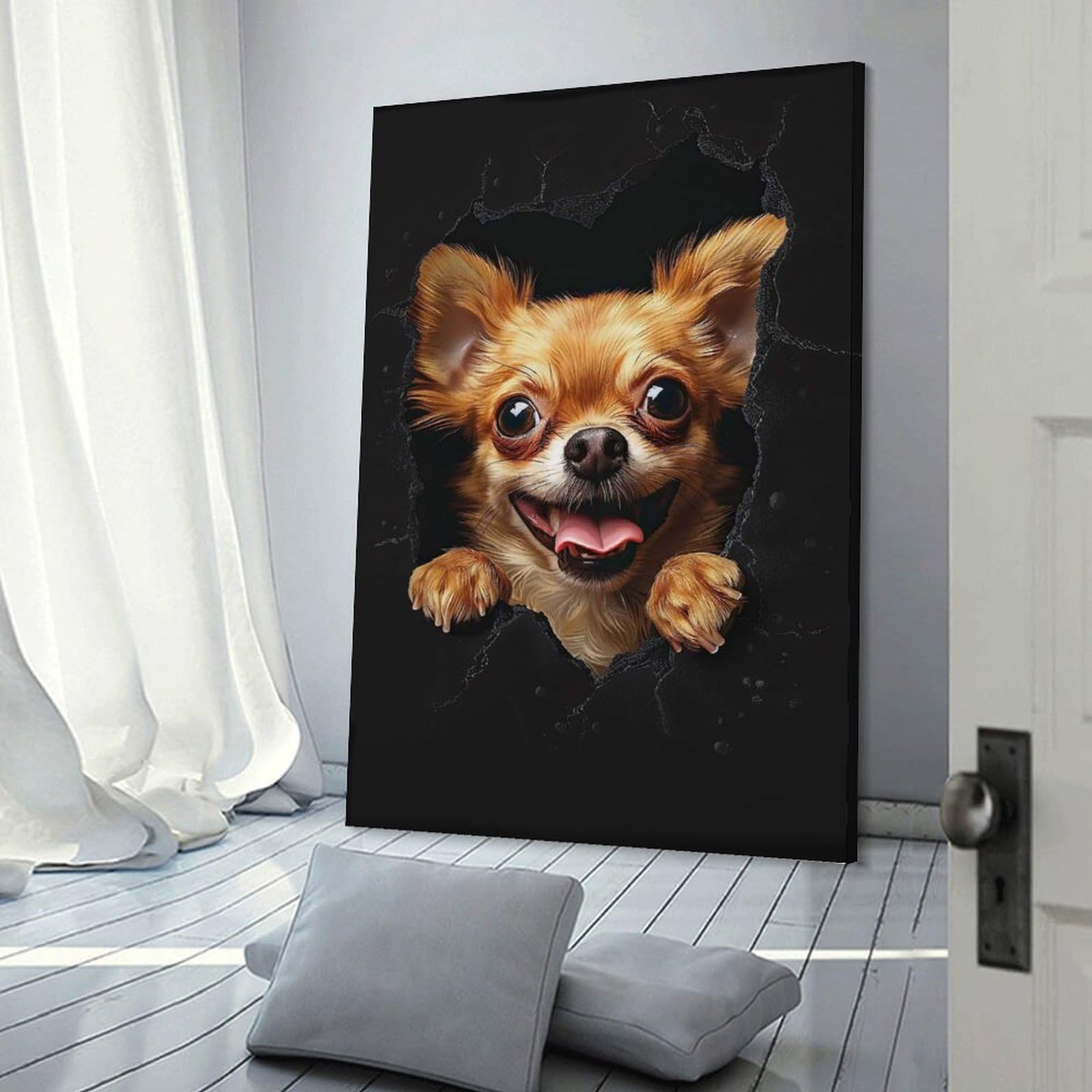 Junmoney Chihuahua(2) Canvas Wall Decor 24x36inch(60x90cm), for Corridors, Hallways Or Apartment Entries, A Stylish Accent for Home Entrances