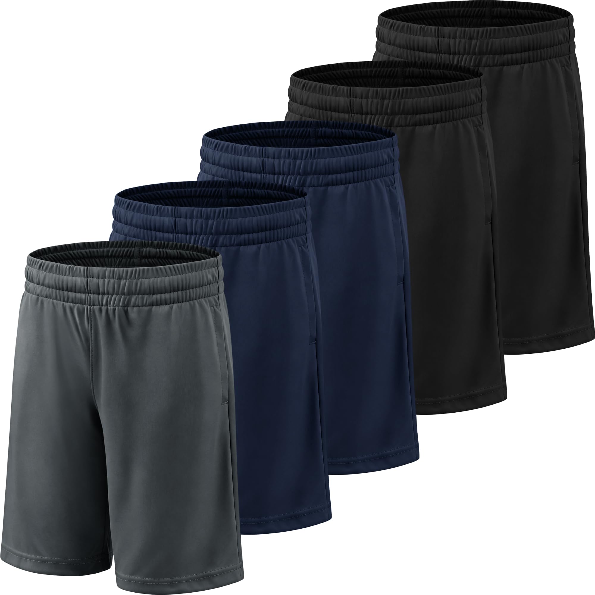 Lot de 5 shorts de sport respirants décontractés pour garçons, pour la course, le basket-ball et le football, à séchage rapide, légers, avec poches