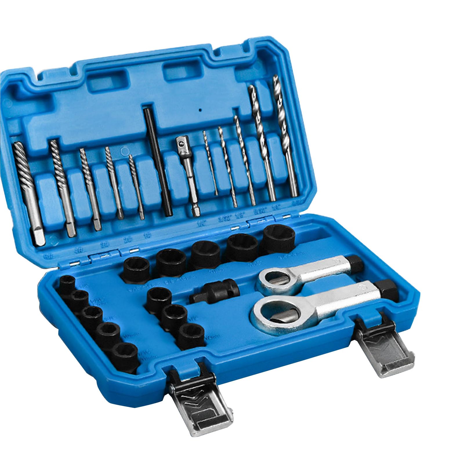28Piece/Set Multifunctional Impact Bolt Nut Remover Set Nut Extractor Socket Bolt Remover Tool with Storage Box Various Sizes to Meet Different Needs
