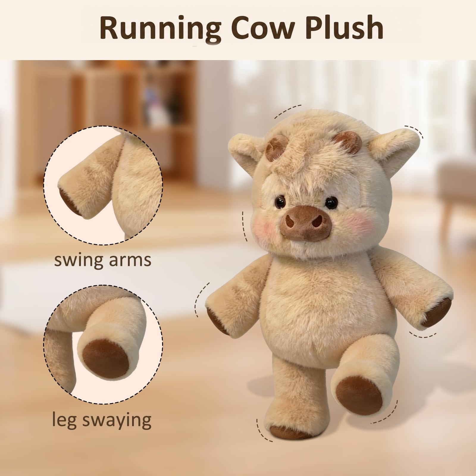 Peluche Que Corre, 45 cm Juguete Suave De Becerro Corriendo, Peluche De Vacas Highland, Peluches de jabalís, Vaca Que Corre Peluches, para Abrazar, Jugar y Decorar La Habitación (A)