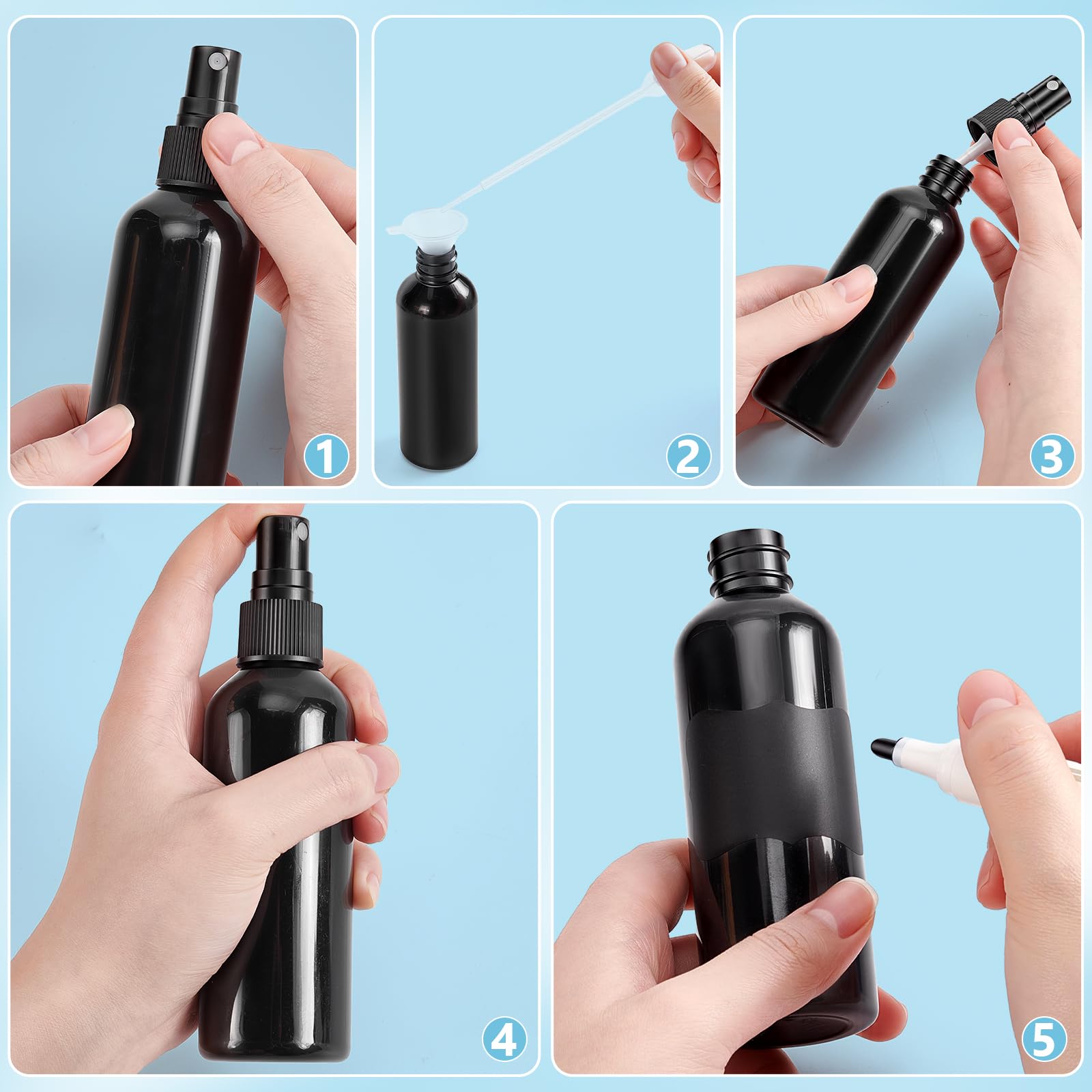 80 flacon Pulvérisateur Noir Vide Flacon Pulvérisateur Vide en Plastique de 100 ml Vaporisateur Portable Rechargeable avec Bouchon Flacon de Voyage pour Parfums Produits de Beauté