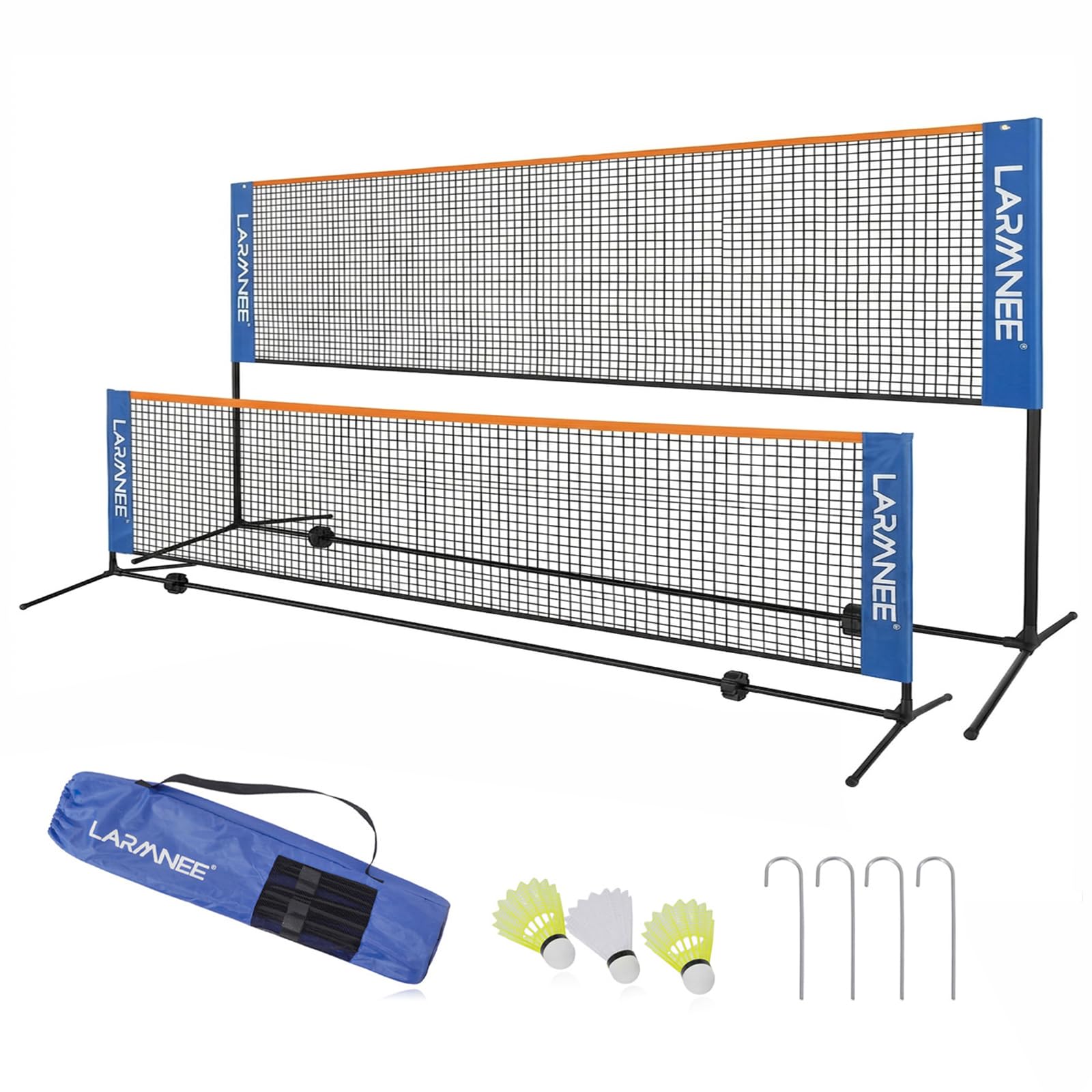 LARMNEE Badmintonnetz, Volleyballnetz, Federballnetz, 3-Fach-Höhenverstellbar 107/120/155cm, Tragbares Set für Tennis, Badminton oder Volleyball, für Garten, Indoor, Outdoor