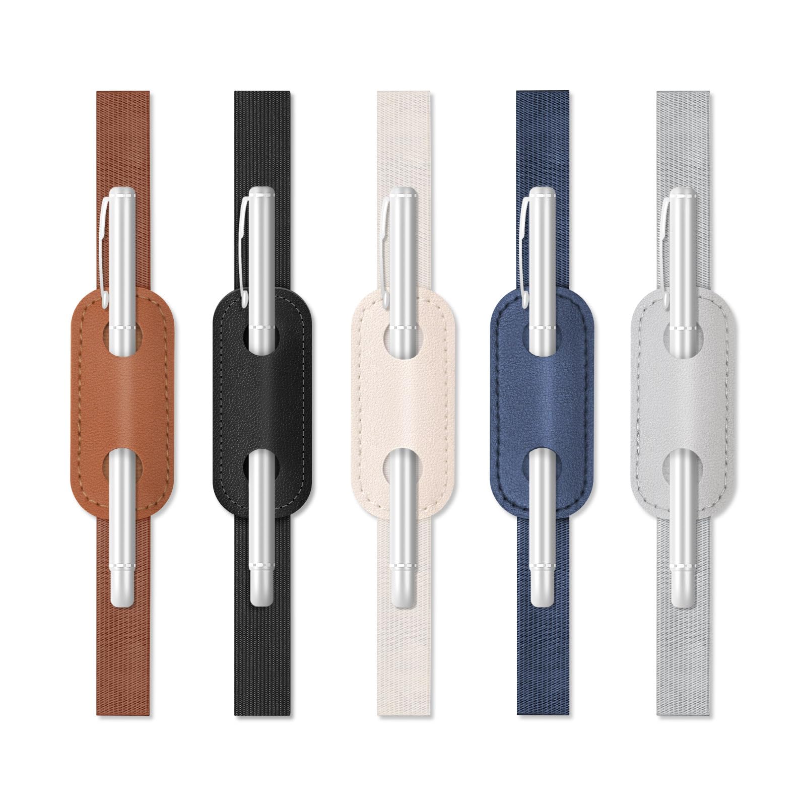 Yitexin 5 Pieces Elastic Band Pen Holder for Notebook, PU Leather Book Pen Sleeve, Detachable Journal Pencil Pouch Holder for Notebook Planners Binders Bookmark (5 Colors)
