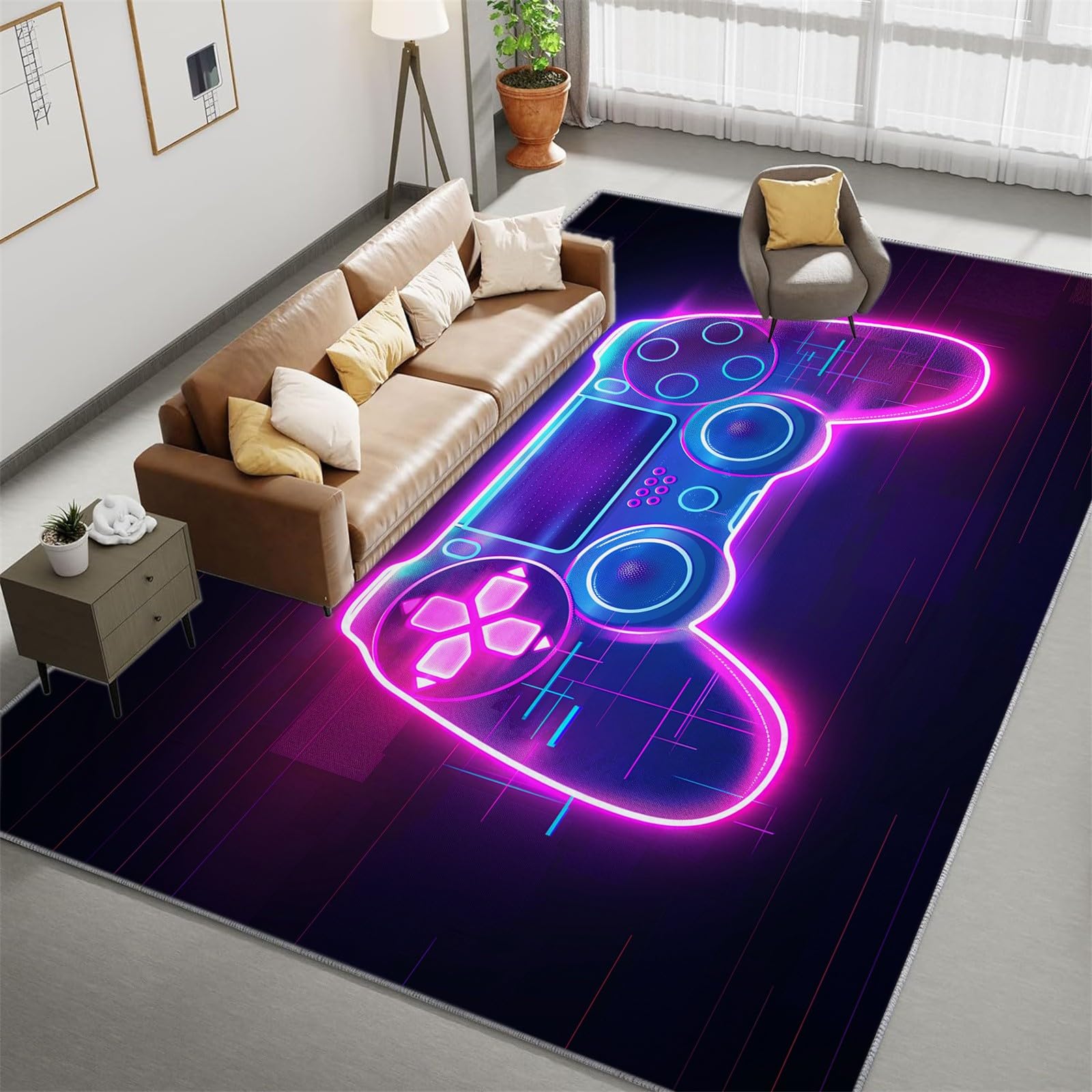 Area Rugs Simple Design Cartoon Game Controller Rugs, Living Room Non-Slip Short Pile Rug 60x90 cm, Colorful Soft Rectangle Rugs for Bedroom Home Decor Carpet Machine Washable Rug